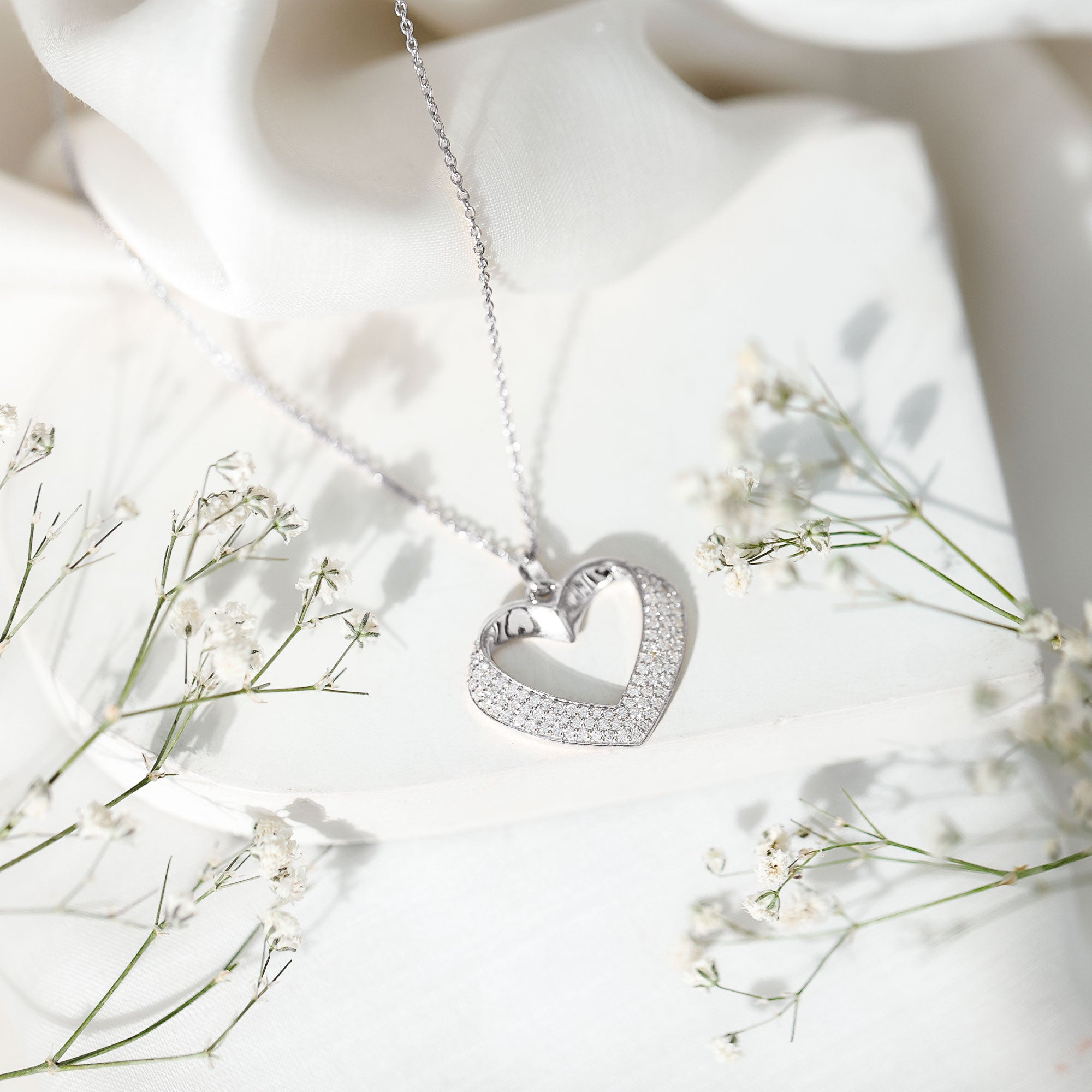 Pave Set Lab Grown Diamond Heart Necklace For Women Lab - ( EF-VS ) - Rosec Jewels