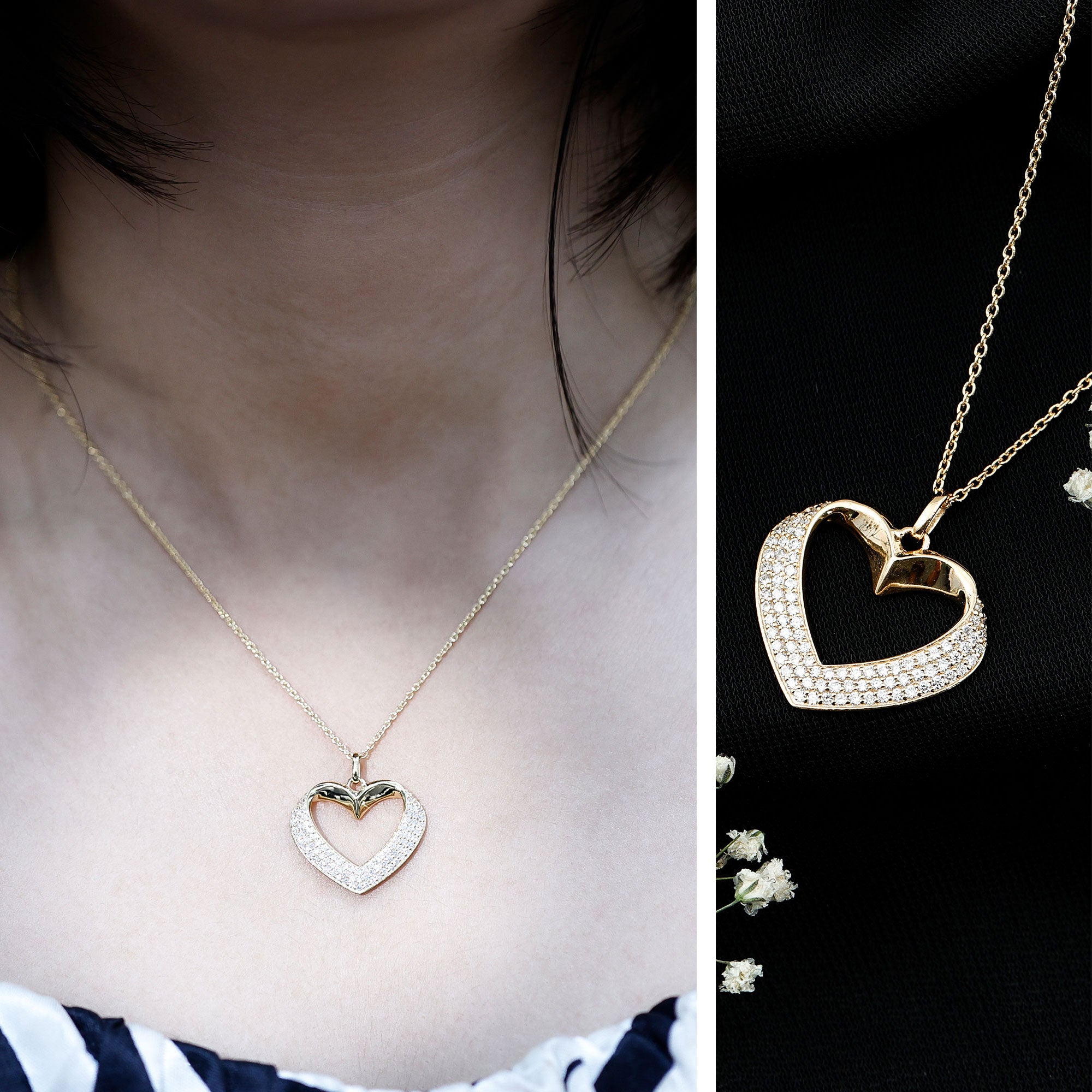 Pave Set Lab Grown Diamond Heart Necklace For Women Lab - ( EF-VS ) - Rosec Jewels