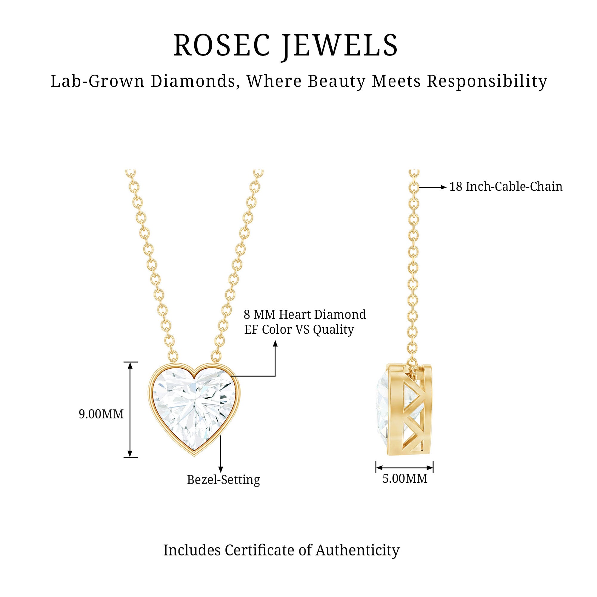 Rosec Jewels-Bezel Set 8mm Lab Grown Diamond Heart Locket Necklace for Women