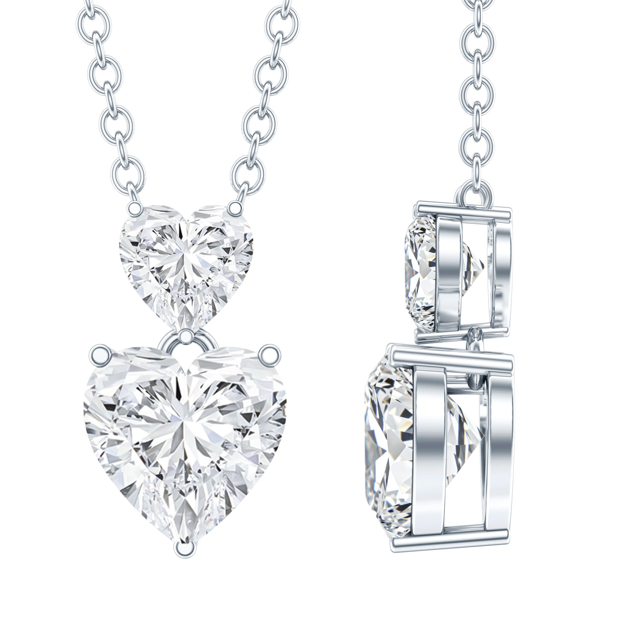Certified Lab Grown Diamond Double Heart Promise Necklace Lab - ( EF-VS ) - Rosec Jewels