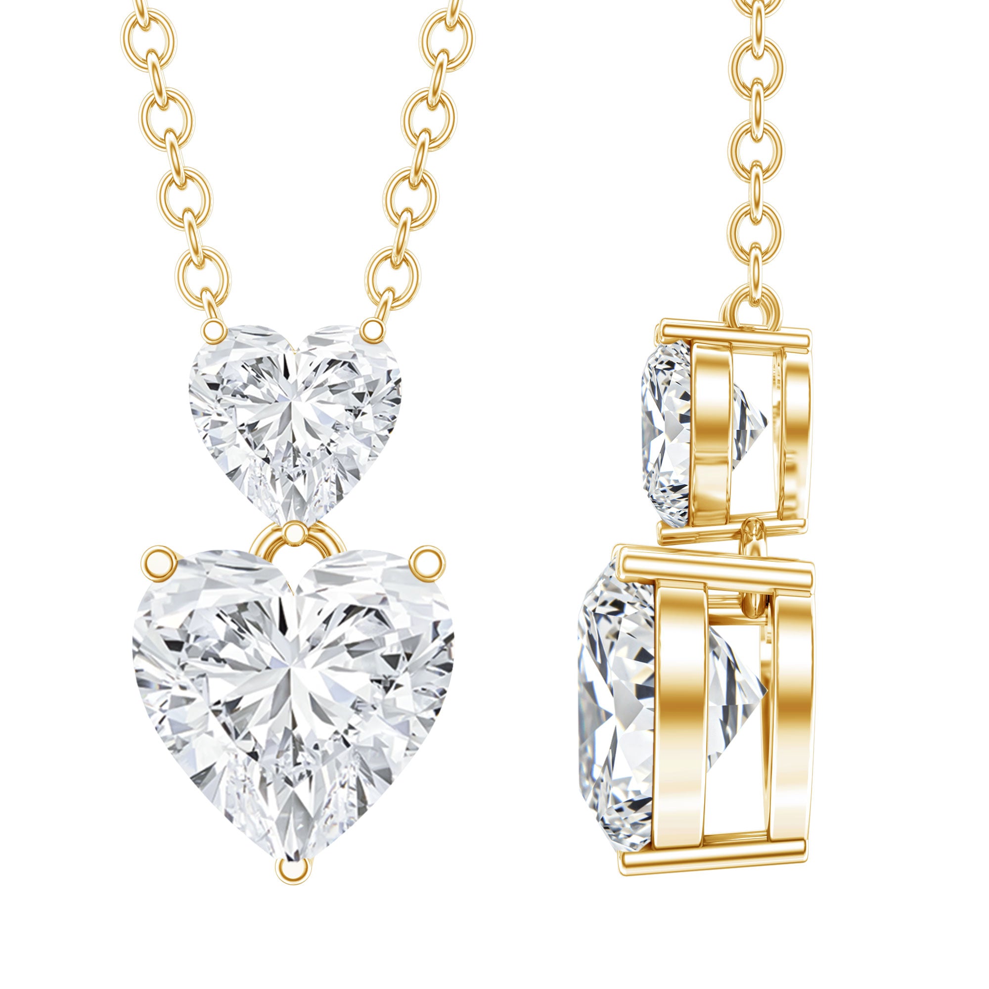 Certified Lab Grown Diamond Double Heart Promise Necklace Lab - ( EF-VS ) - Rosec Jewels