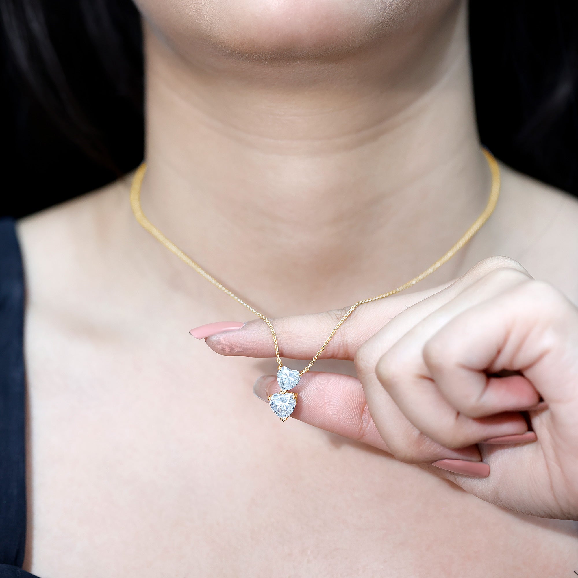 Certified Lab Grown Diamond Double Heart Promise Necklace Lab - ( EF-VS ) - Rosec Jewels