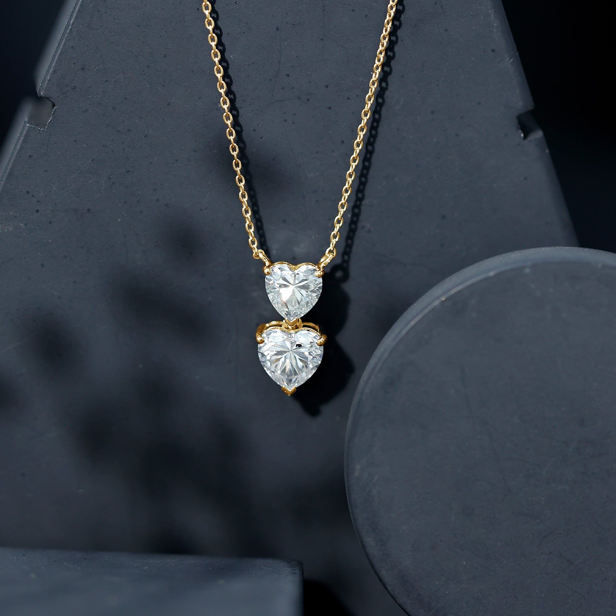 Certified Lab Grown Diamond Double Heart Promise Necklace Lab - ( EF-VS ) - Rosec Jewels