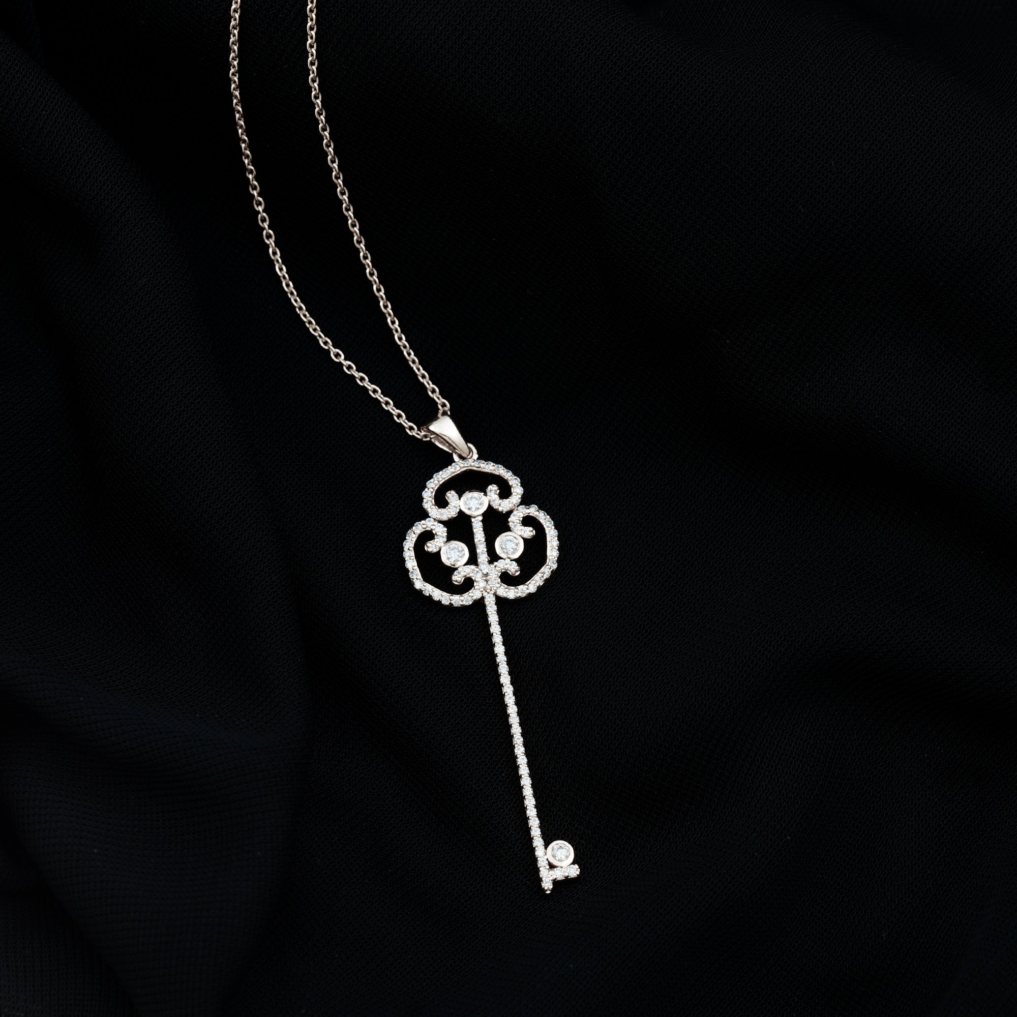 Certified Lab Created Diamond Vintage Style Key Necklace Lab - ( EF-VS ) - Rosec Jewels