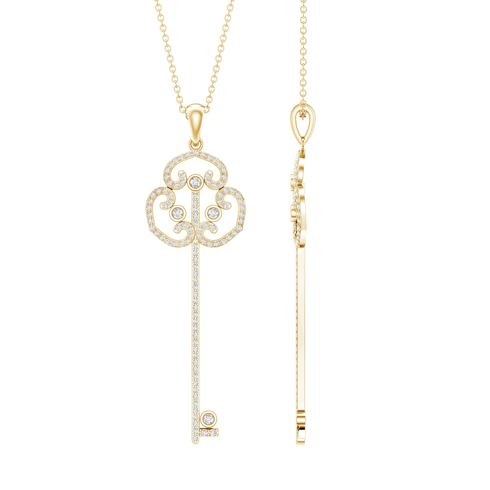 Certified Lab Created Diamond Vintage Style Key Necklace Lab - ( EF-VS ) - Rosec Jewels