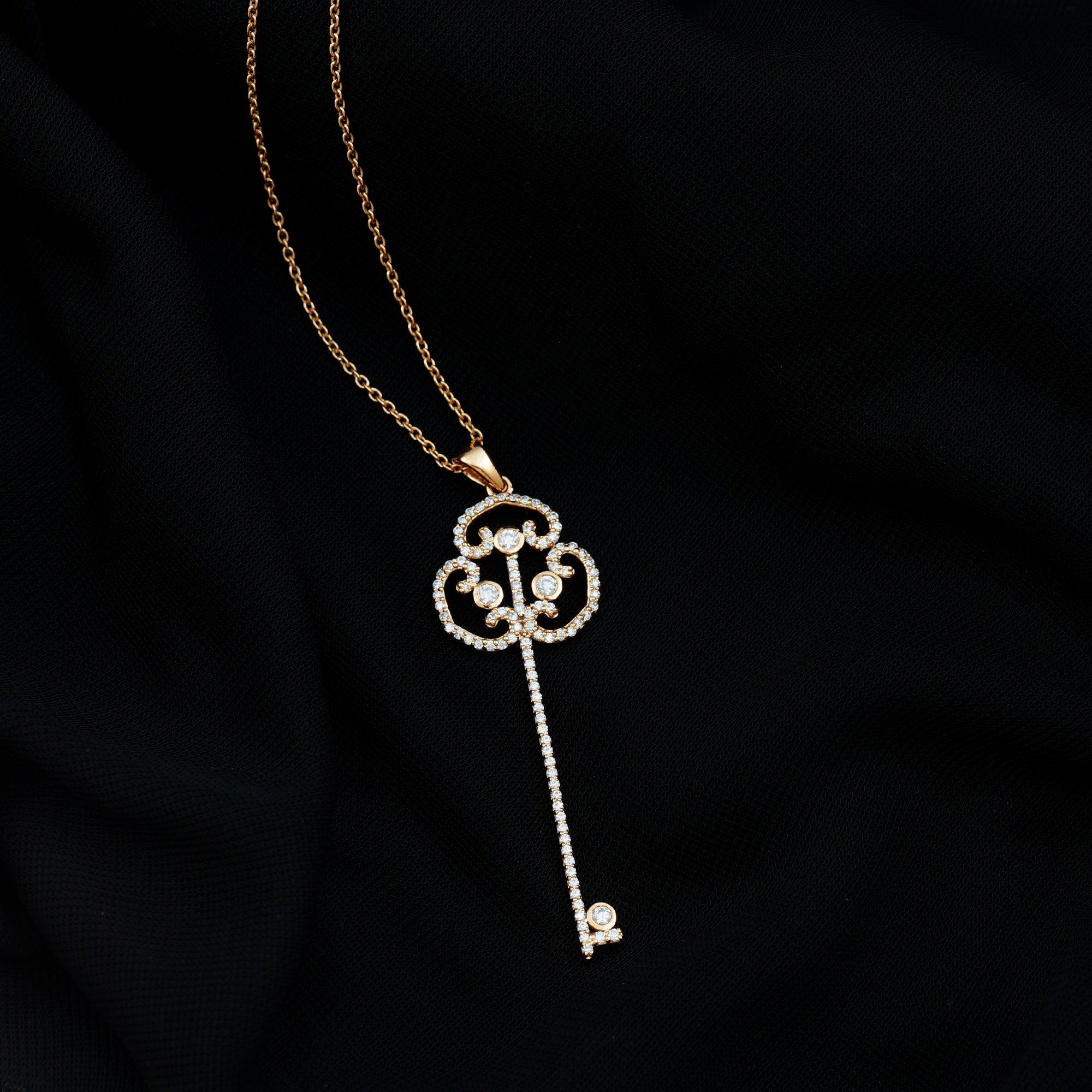 Certified Lab Created Diamond Vintage Style Key Necklace Lab - ( EF-VS ) - Rosec Jewels