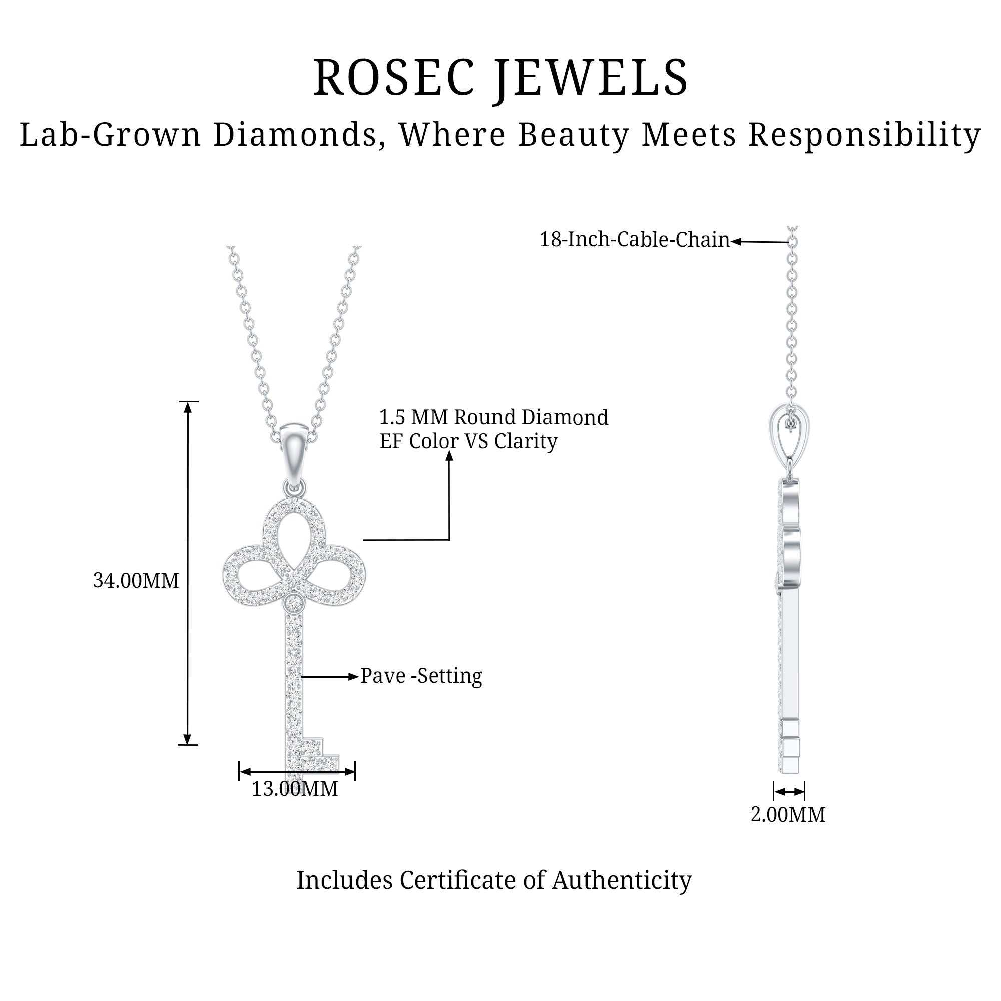 Certified Lab Created Diamond Key To My Heart Necklace Lab - ( EF-VS ) - Rosec Jewels