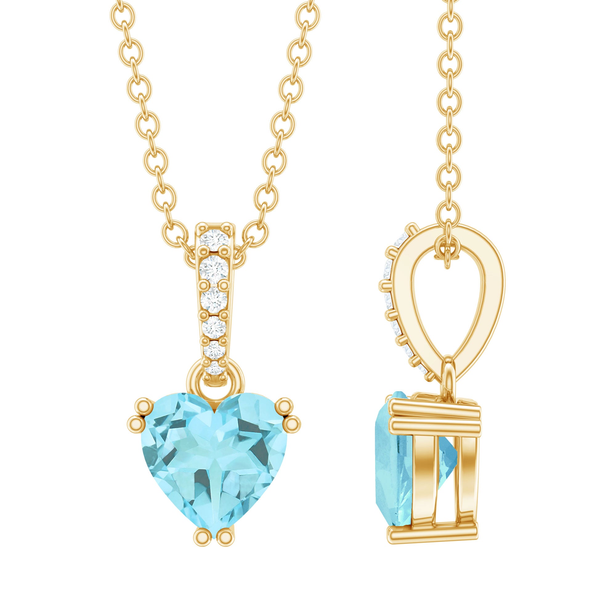 Rosec Jewels-Solitaire Heart Necklace with Blue Topaz and Diamonds
