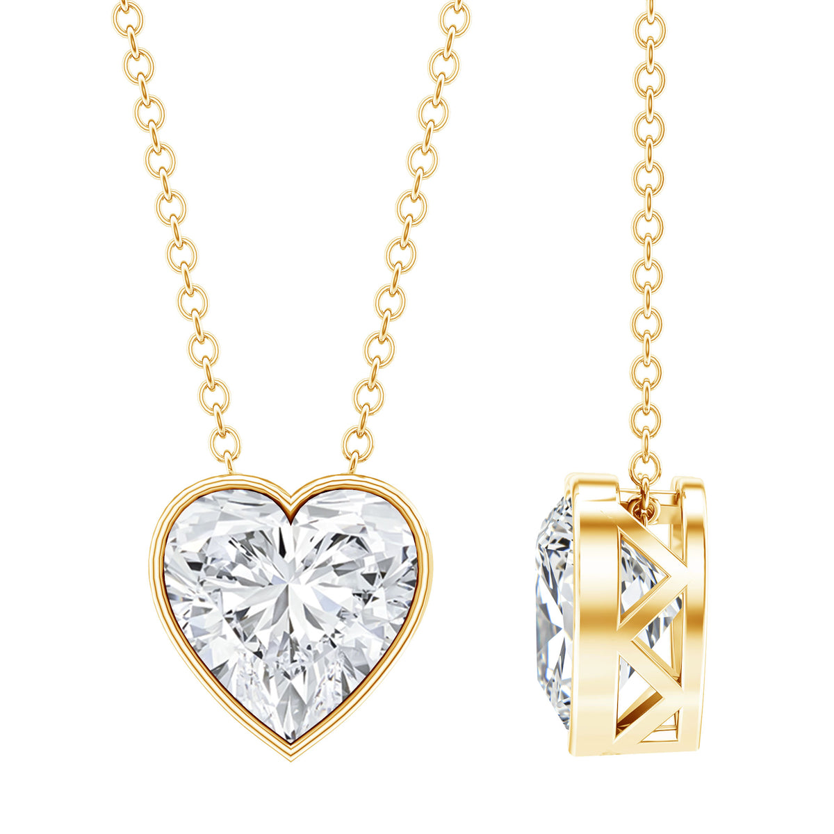Bezel Set 2 Carat Lab Grown Diamond Heart Necklace with IGI Certificate Lab - ( E-VS1 ) - Rosec Jewels