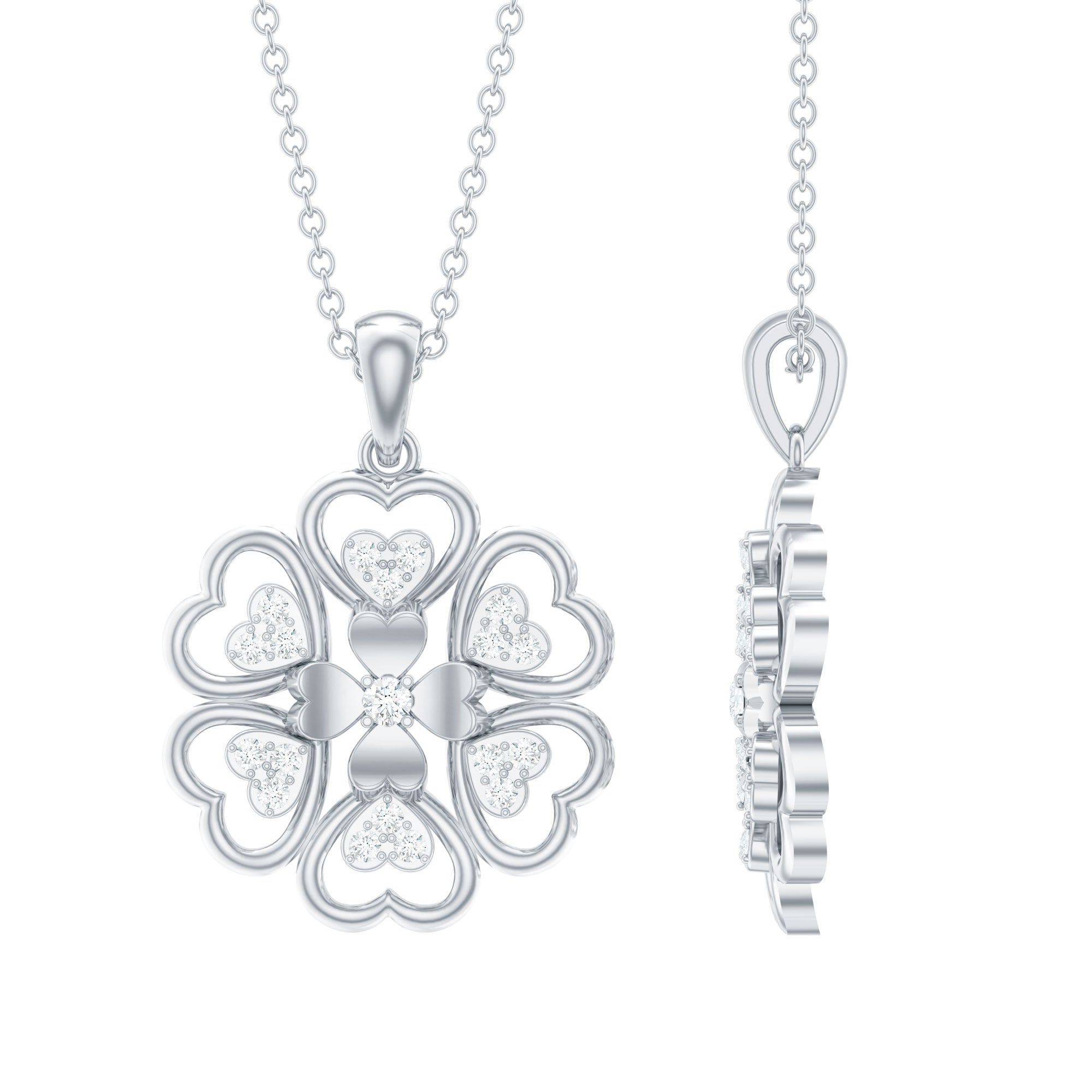 0.25 CT Natural Diamond Heart Gold Petal Flower Pendant Necklace