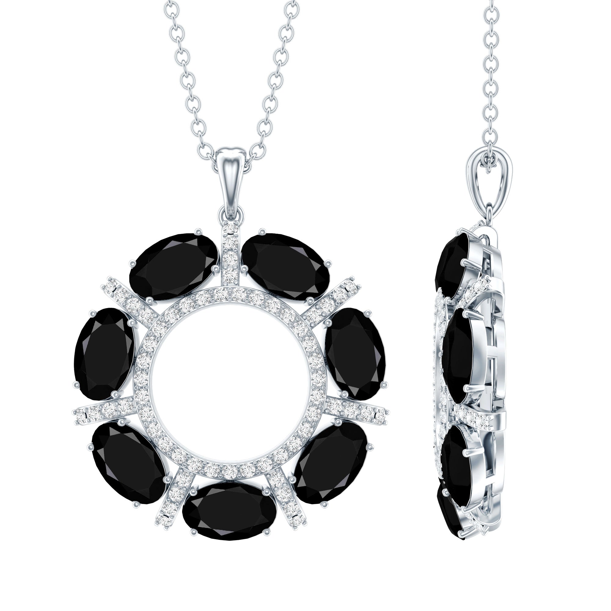 Pendentif élégant en spinelle noire de coupe ovale 3 CT avec moissanite