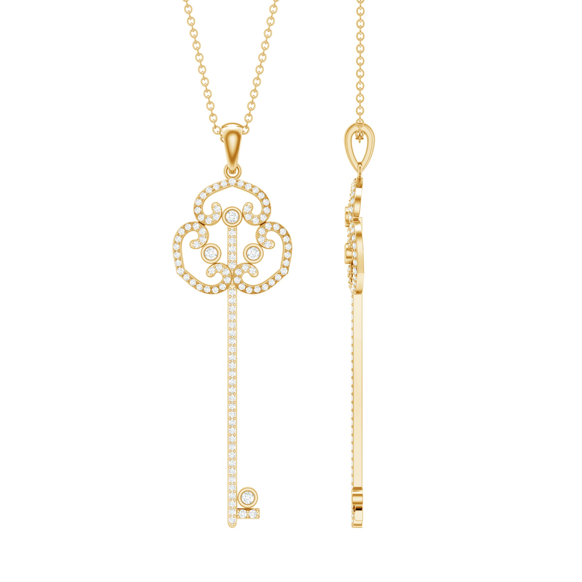Certified Moissanite Vintage Key Pendant Necklace D-VS1 - Rosec Jewels