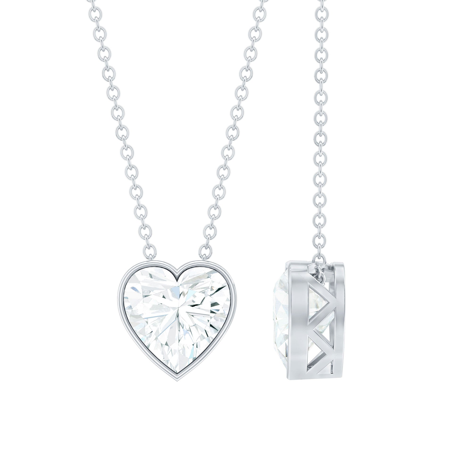 2 Carat Heart Shape Moissanite Solitaire Necklace in Bezel Setting D-VS1 - Rosec Jewels