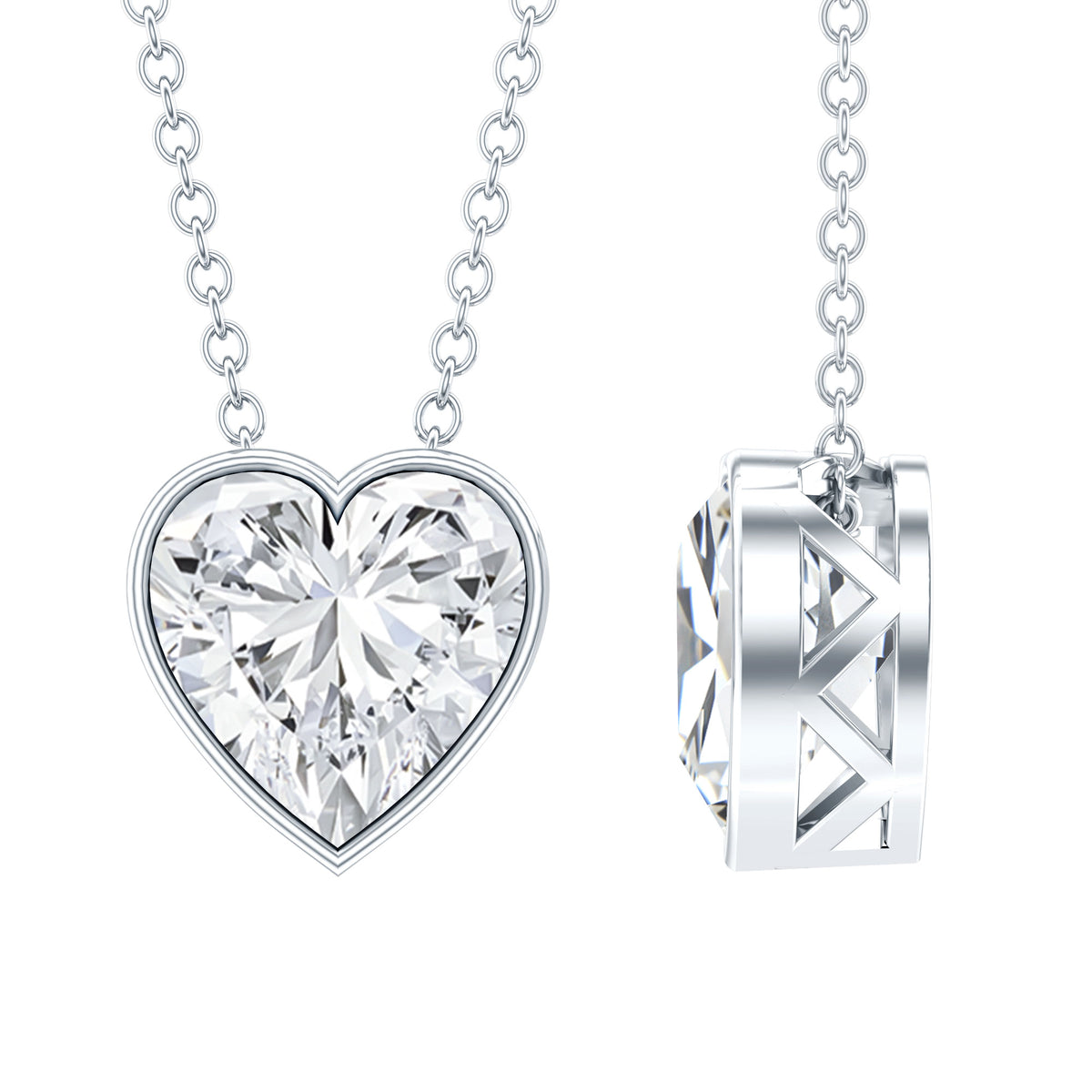2 Carat Heart Shape Moissanite Solitaire Necklace in Bezel Setting D-VS1 - Rosec Jewels