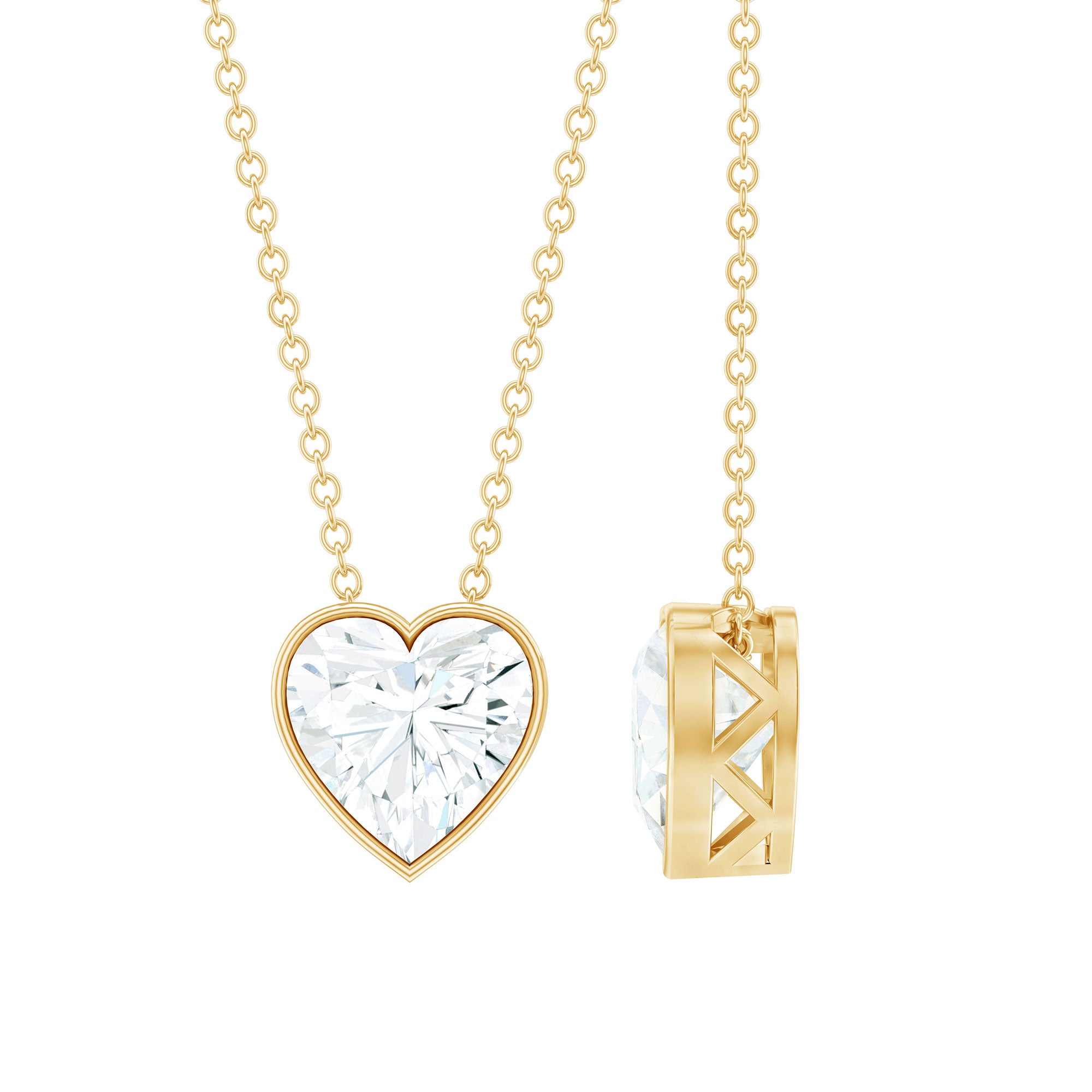 2 Carat Heart Shape Moissanite Solitaire Necklace in Bezel Setting D-VS1 - Rosec Jewels
