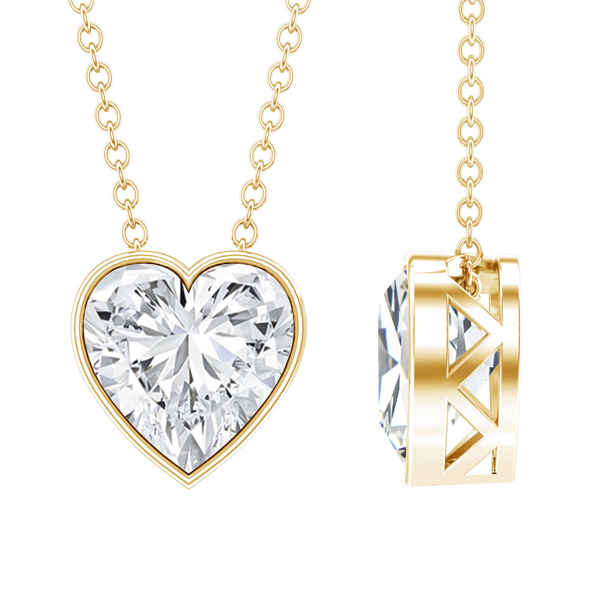 2 Carat Heart Shape Moissanite Solitaire Necklace in Bezel Setting D-VS1 - Rosec Jewels