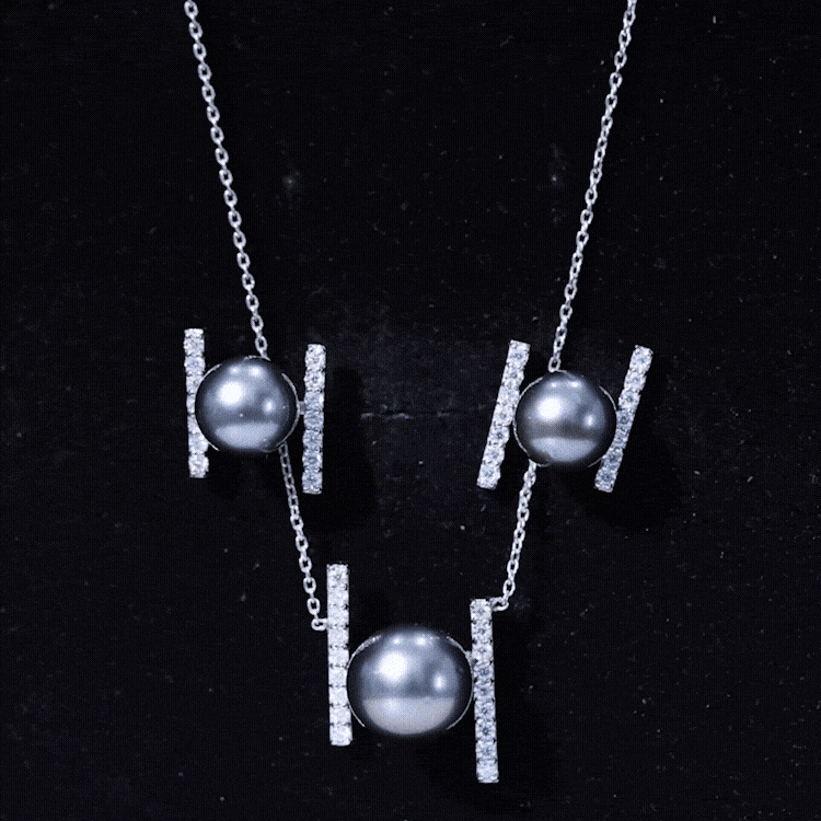 Genuine Black Tahitian Pearl Necklace and Earrings Set with Moissanite AAA - Rosec Jewels