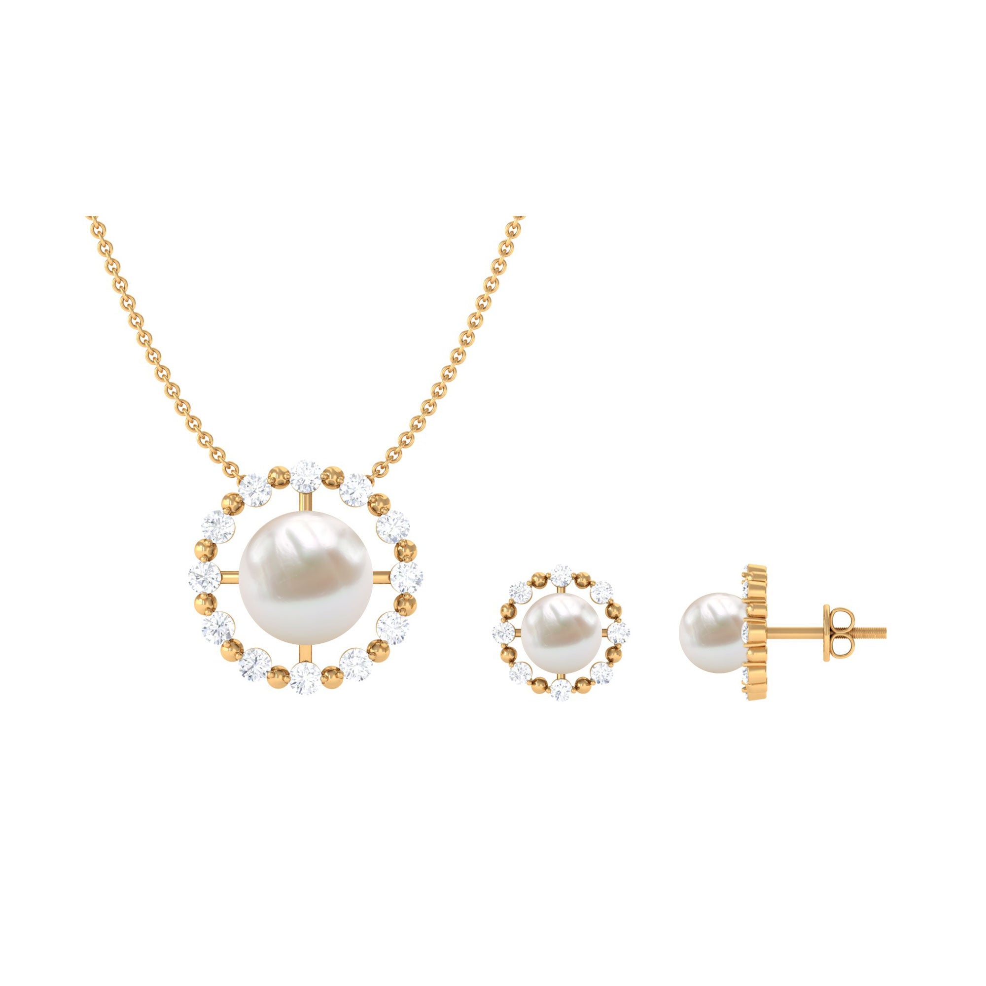 Genuine Freshwater Pearl Halo Necklace and Earrings Set with Certificate AAA - Rosec Jewels