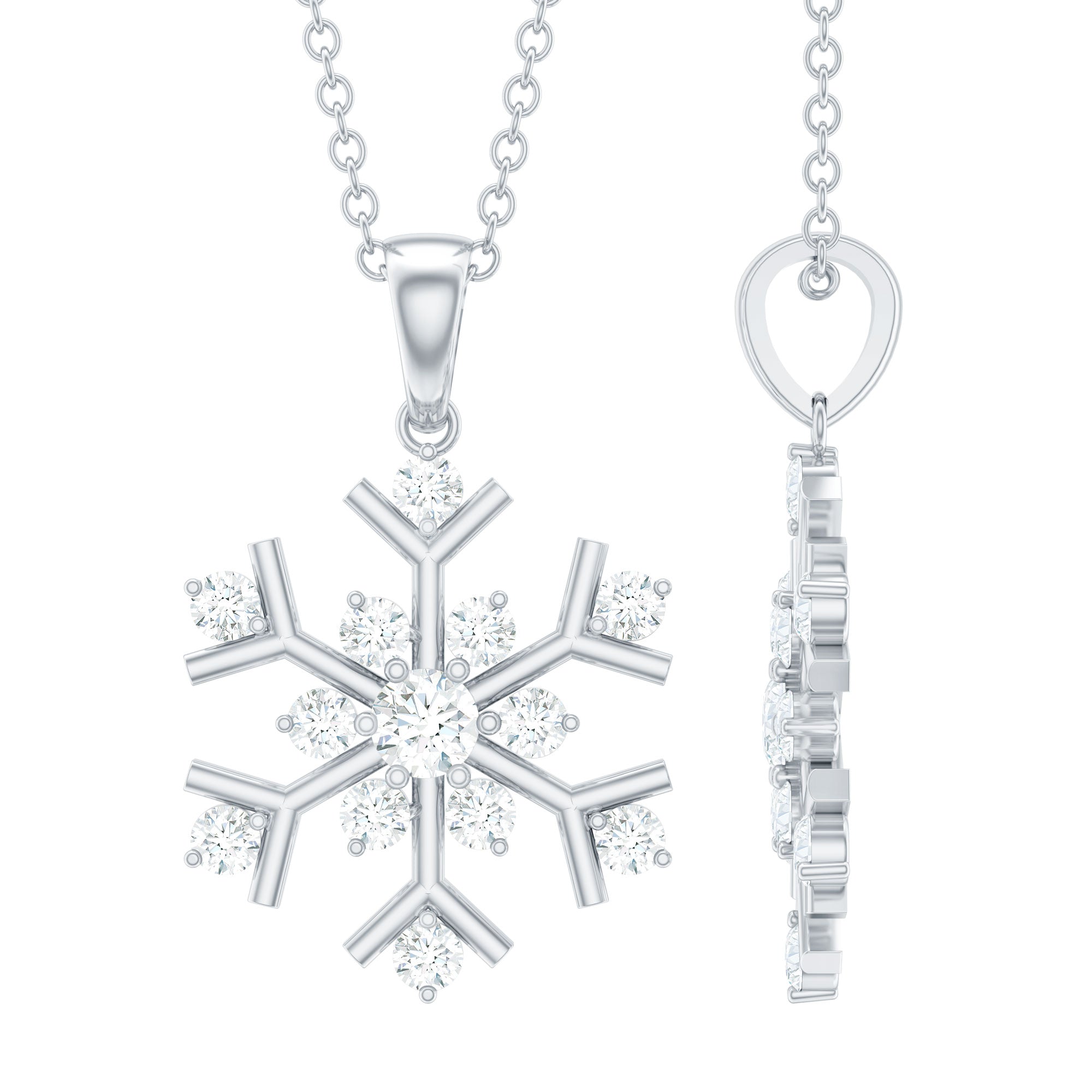 Certified Moissanite Snowflake Pendant in 2 Prong Setting