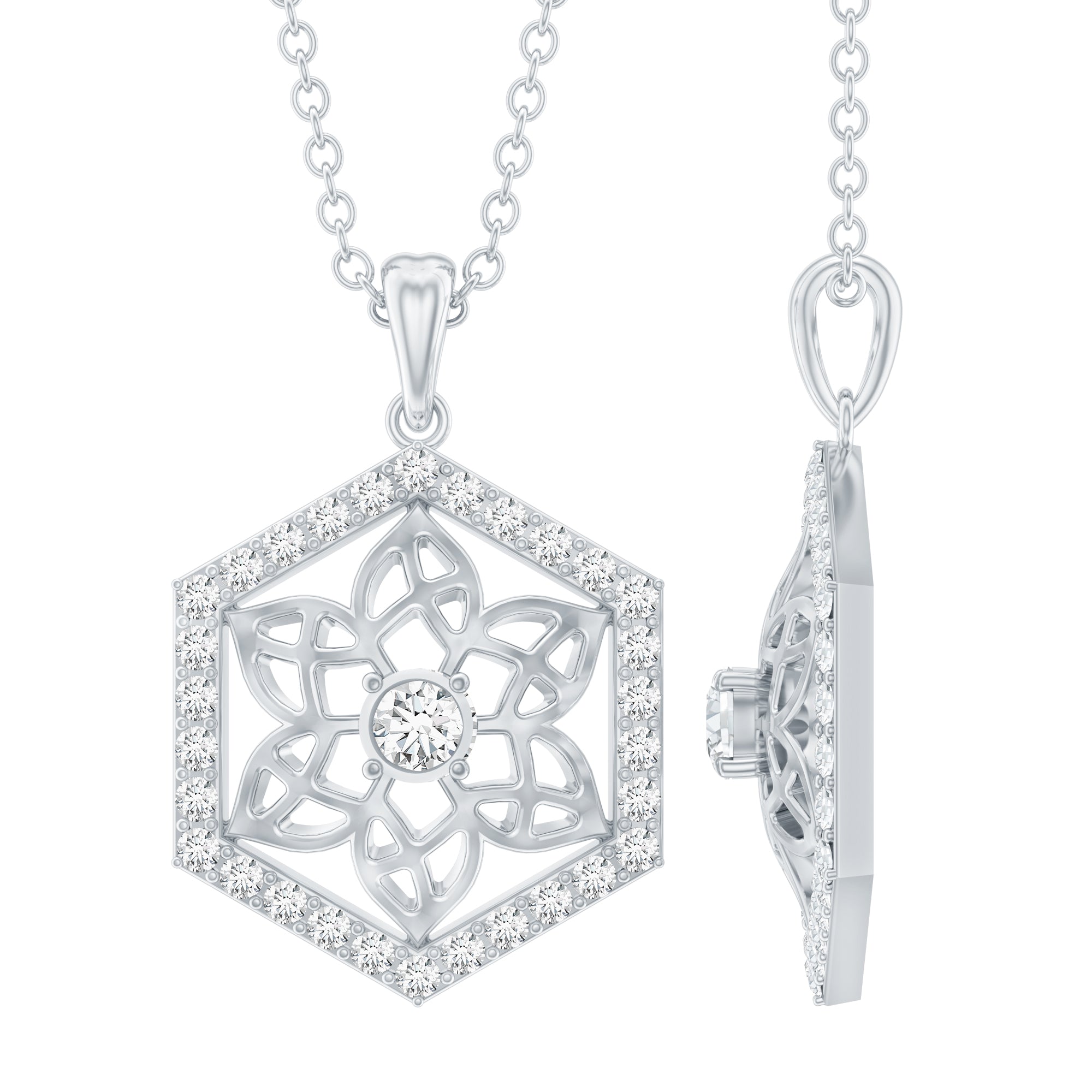 Vintage Inspired Certified Moissanite Flower Pendant D-VS1 - Rosec Jewels