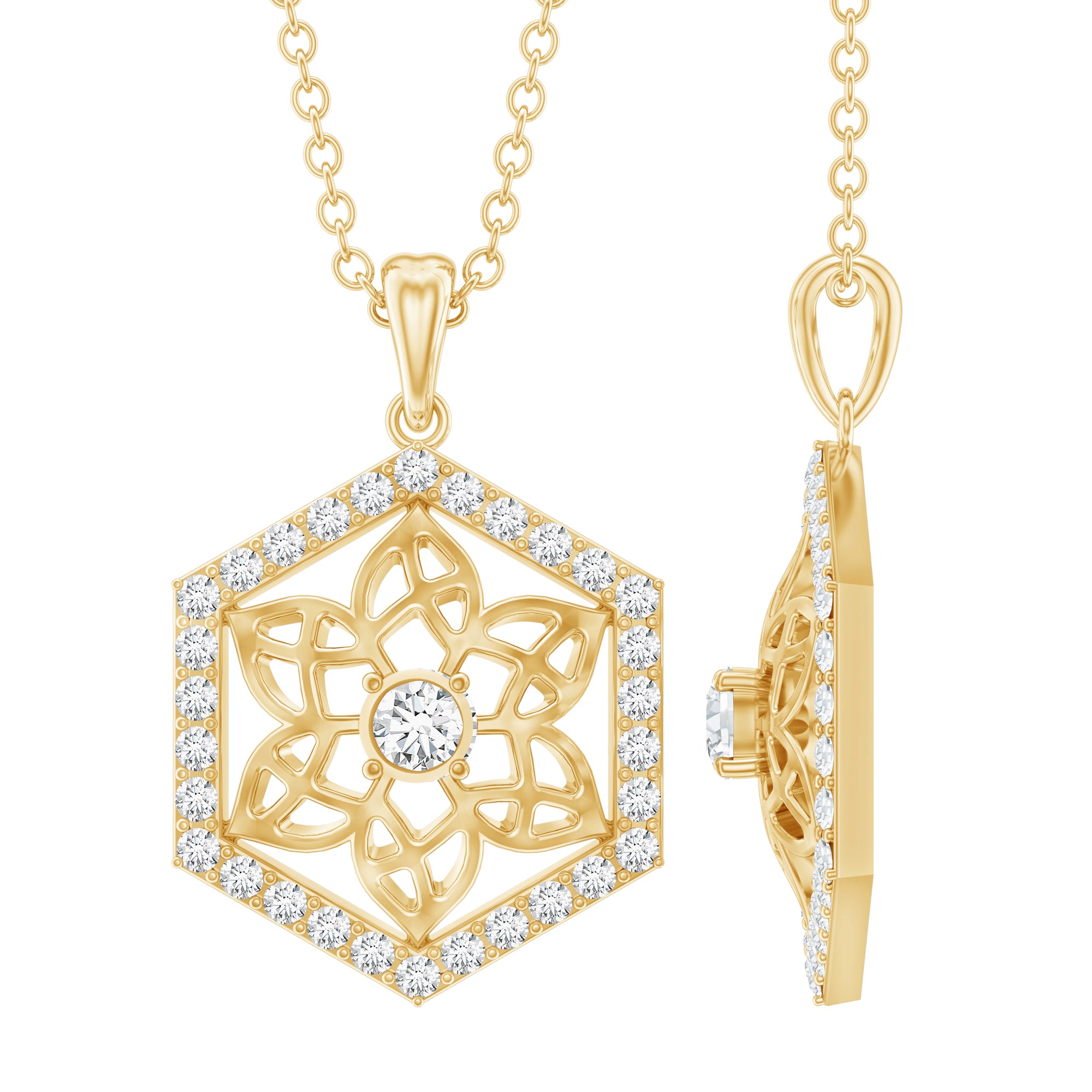 Vintage Inspired Certified Moissanite Flower Pendant D-VS1 - Rosec Jewels