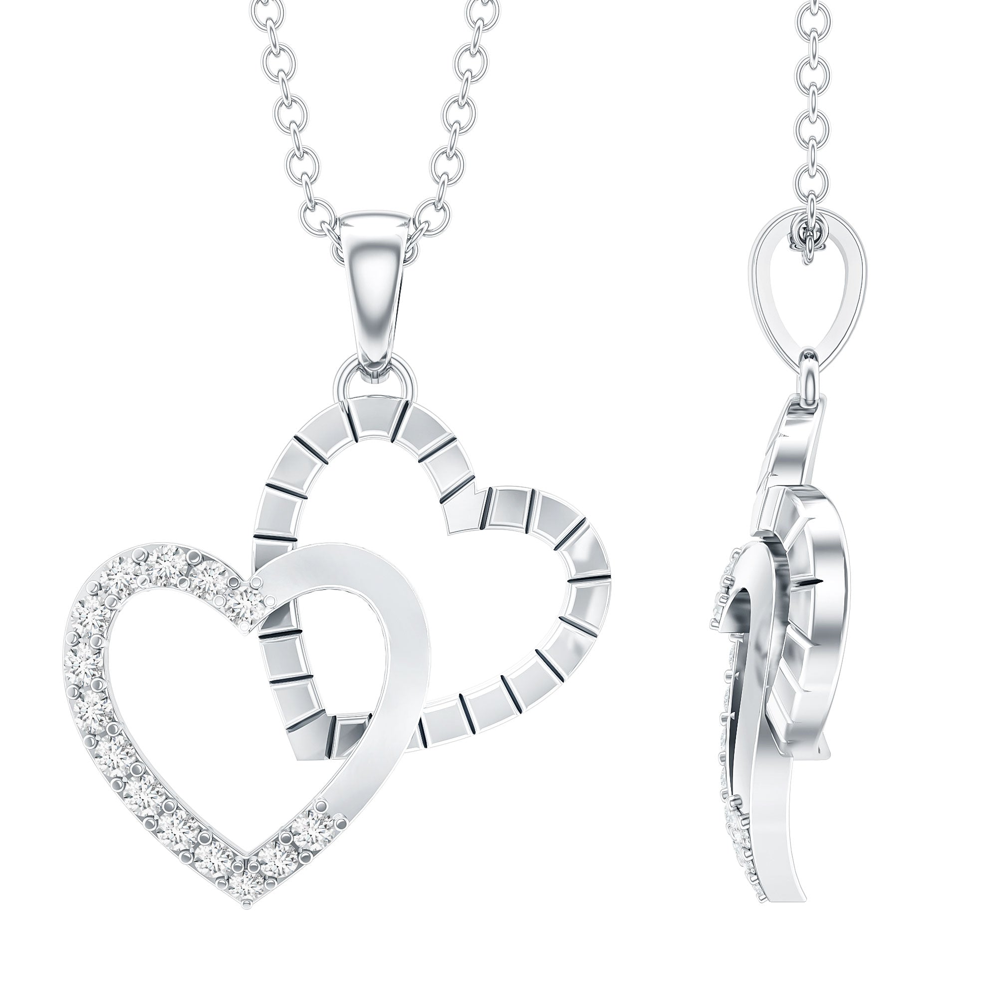 Certified Moissanite Twin Heart Pendant Necklace D-VS1 - Rosec Jewels