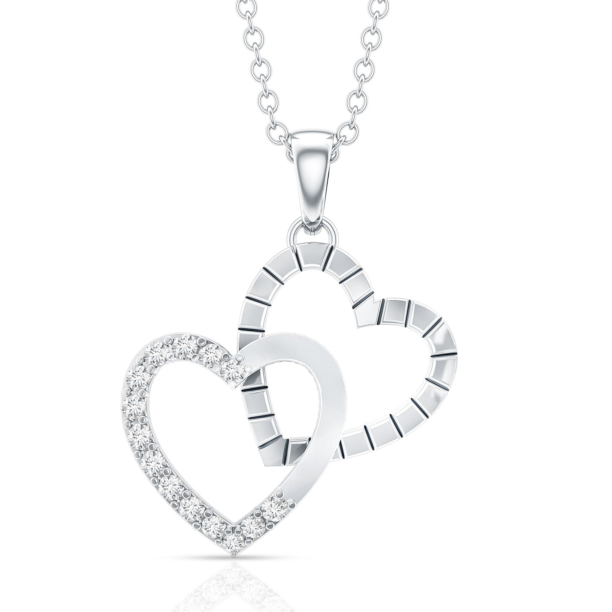 Certified Moissanite Twin Heart Pendant Necklace D-VS1 - Rosec Jewels