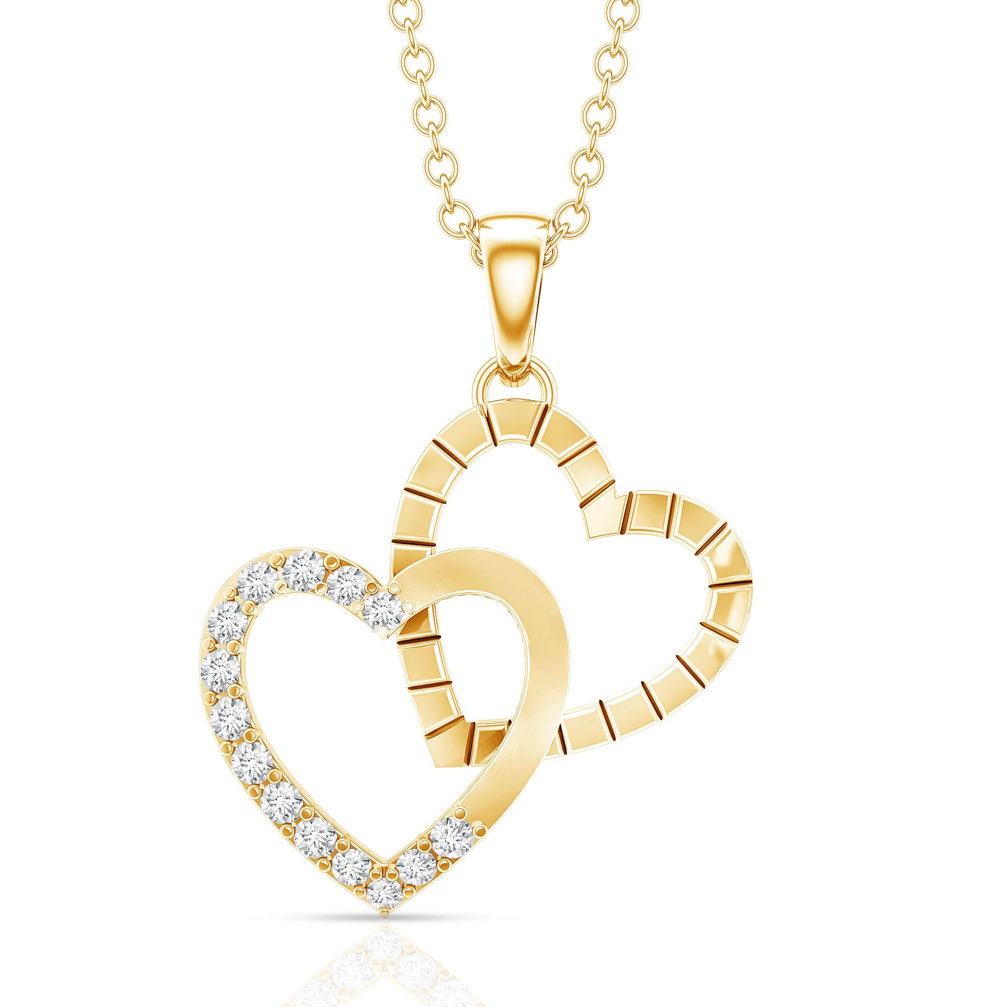 Certified Moissanite Twin Heart Pendant Necklace D-VS1 - Rosec Jewels
