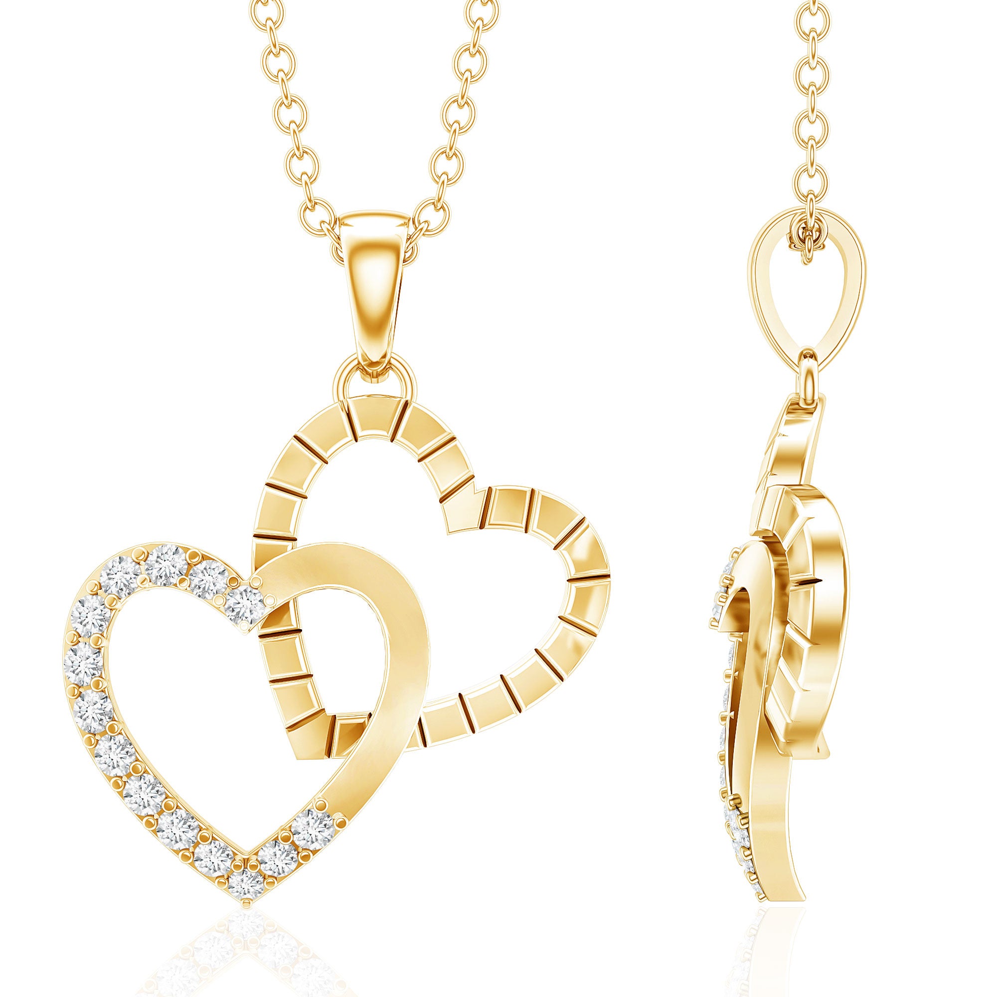 Certified Moissanite Twin Heart Pendant Necklace D-VS1 - Rosec Jewels
