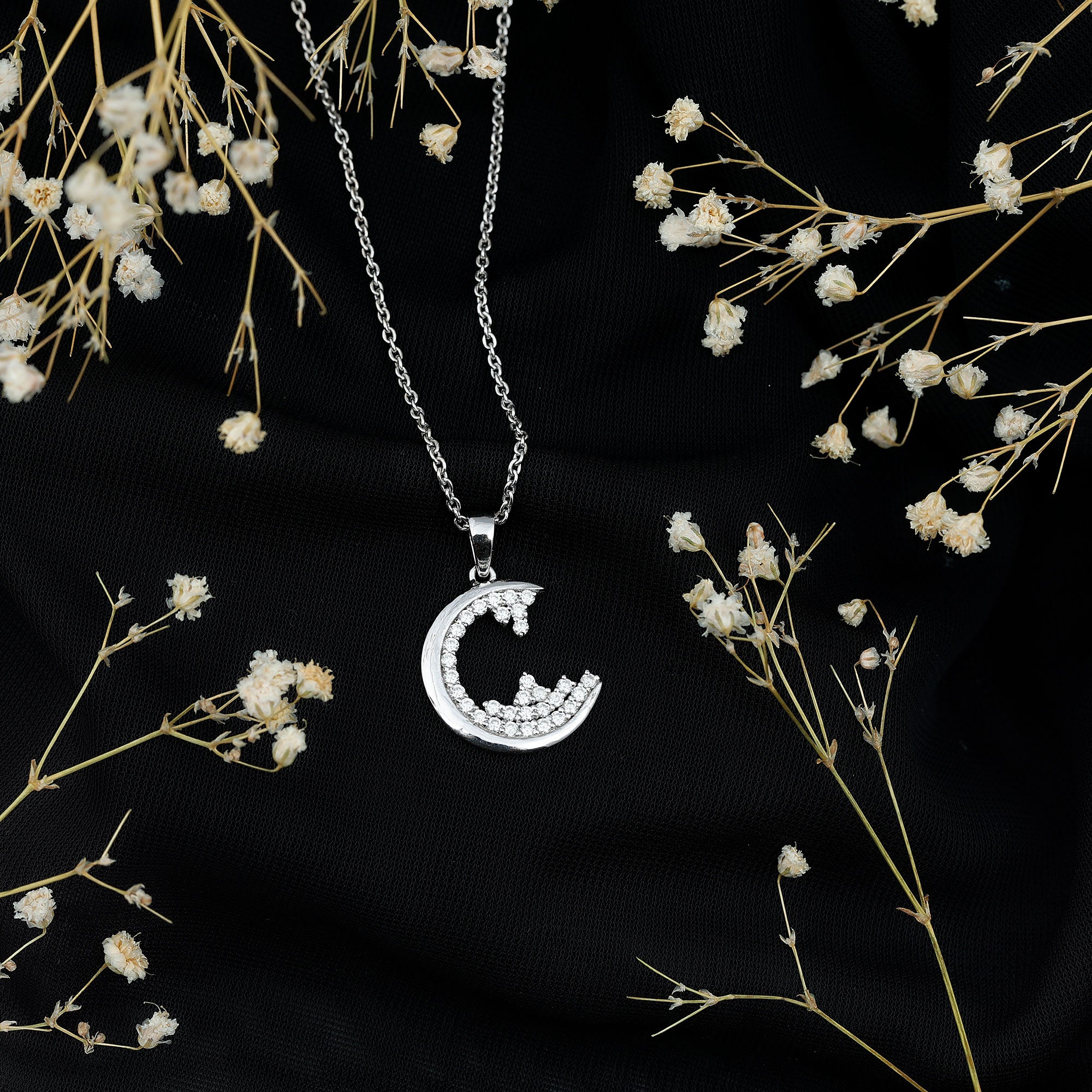 C Initial Necklace with Moissanite Cluster D-VS1 - Rosec Jewels