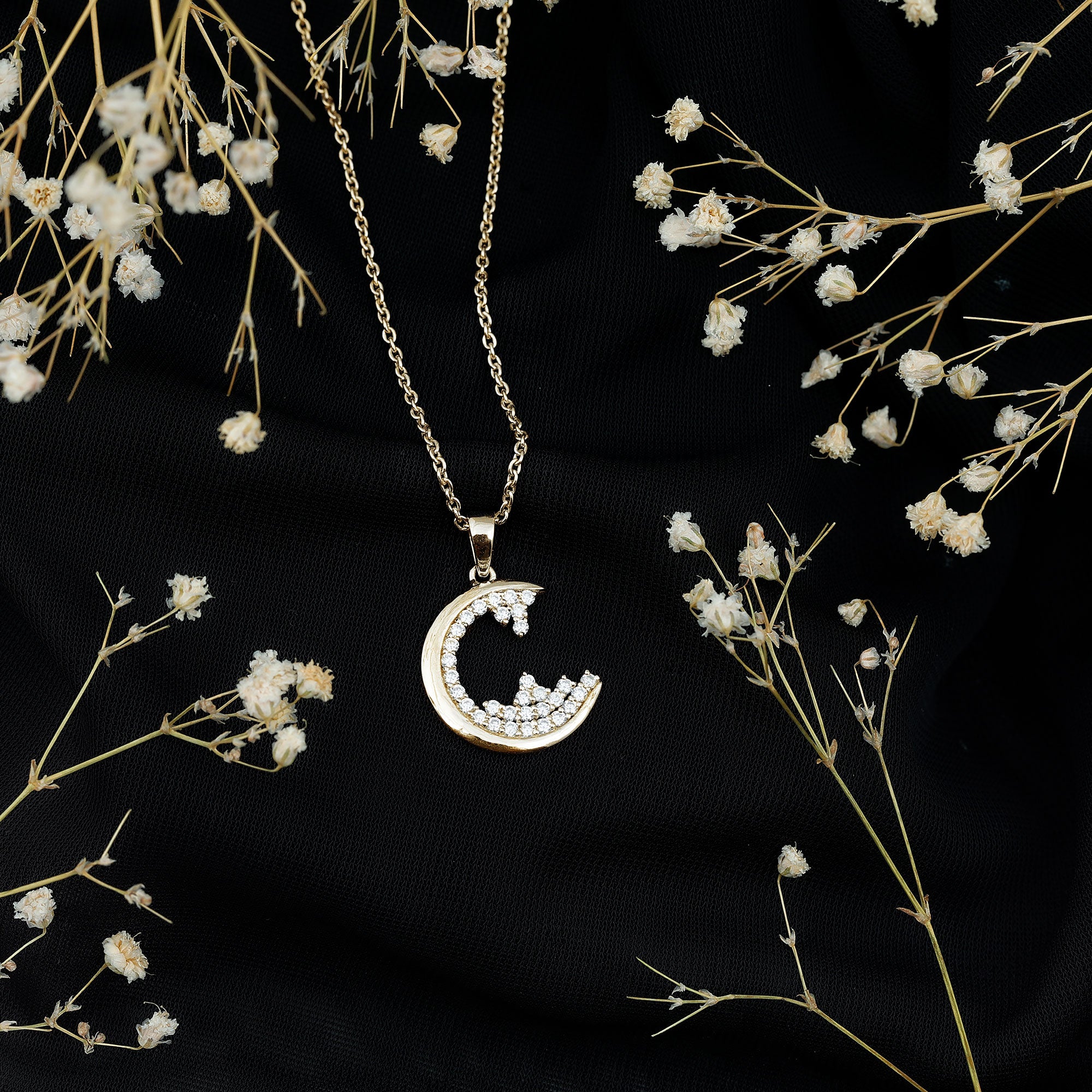 C Initial Necklace with Moissanite Cluster D-VS1 - Rosec Jewels