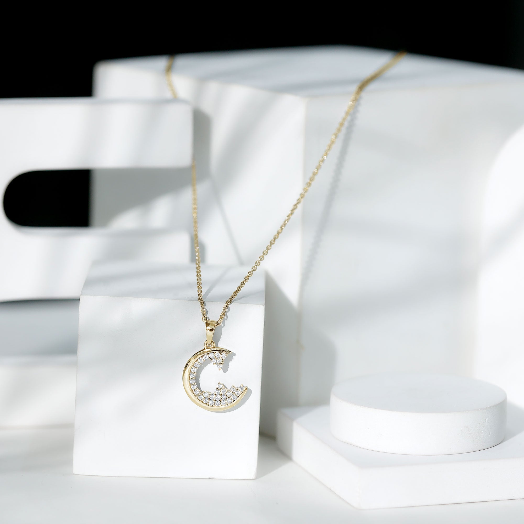 C Initial Necklace with Moissanite Cluster D-VS1 - Rosec Jewels