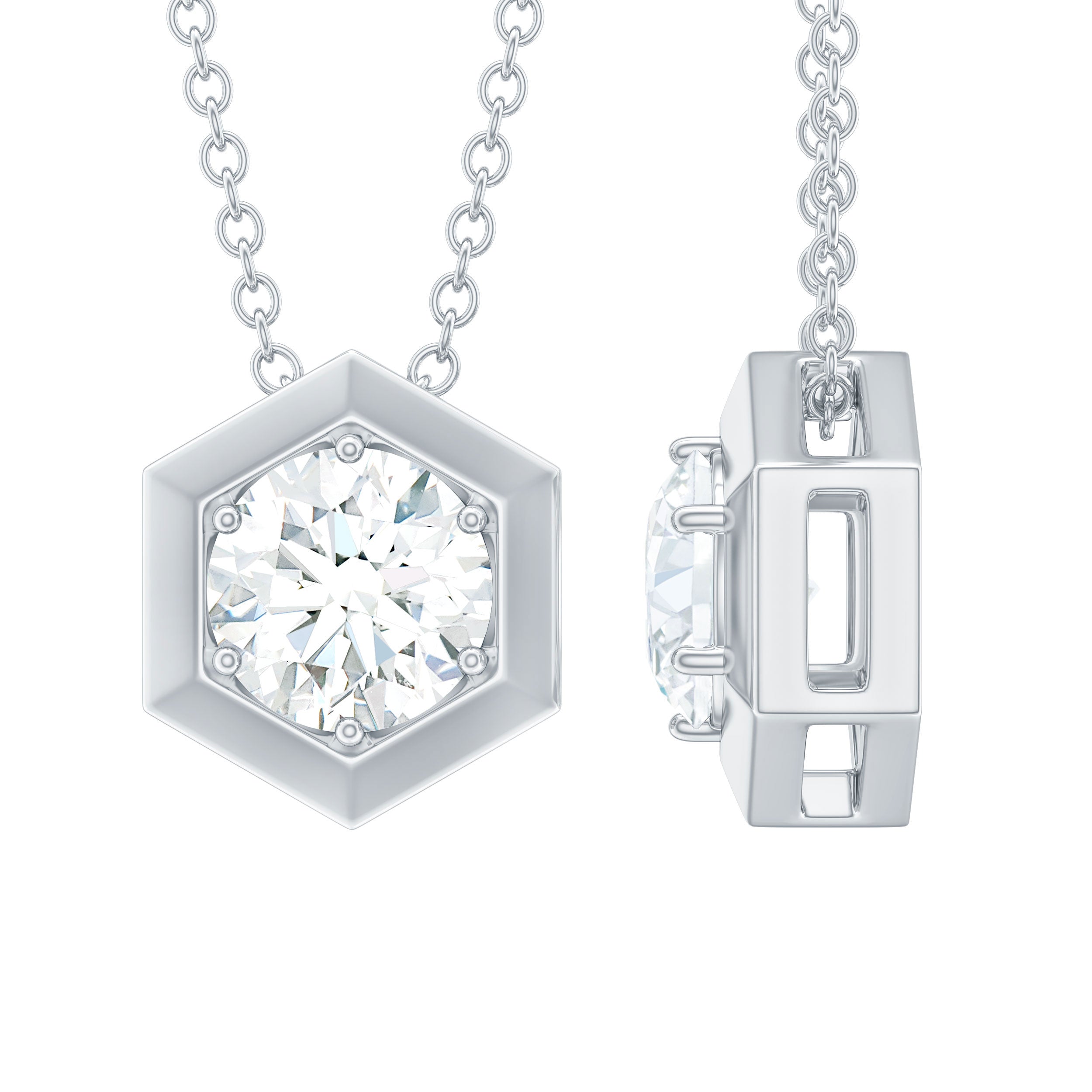 Certified Moissanite Solitaire Hexagonal Pendant