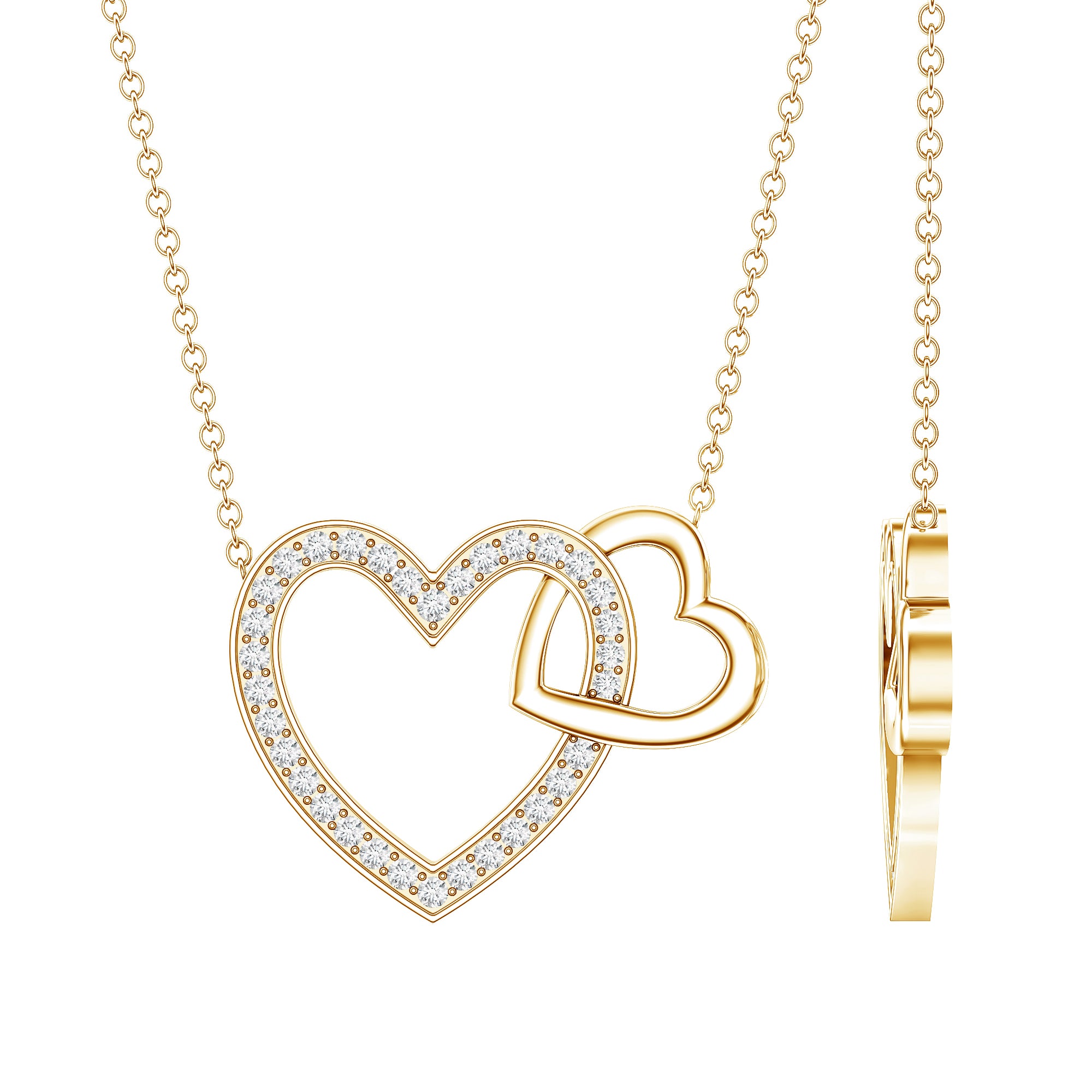 Certified Moissanite Double Heart Necklace for Women D-VS1 - Rosec Jewels