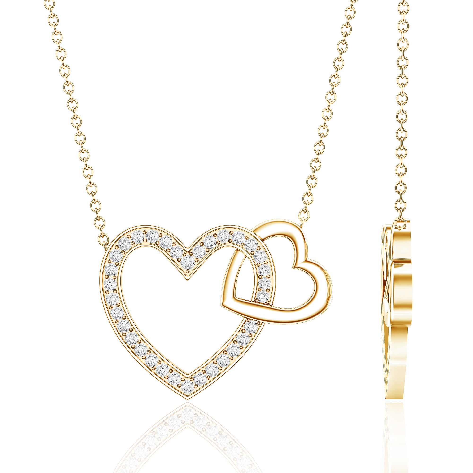 Certified Moissanite Double Heart Necklace for Women D-VS1 - Rosec Jewels