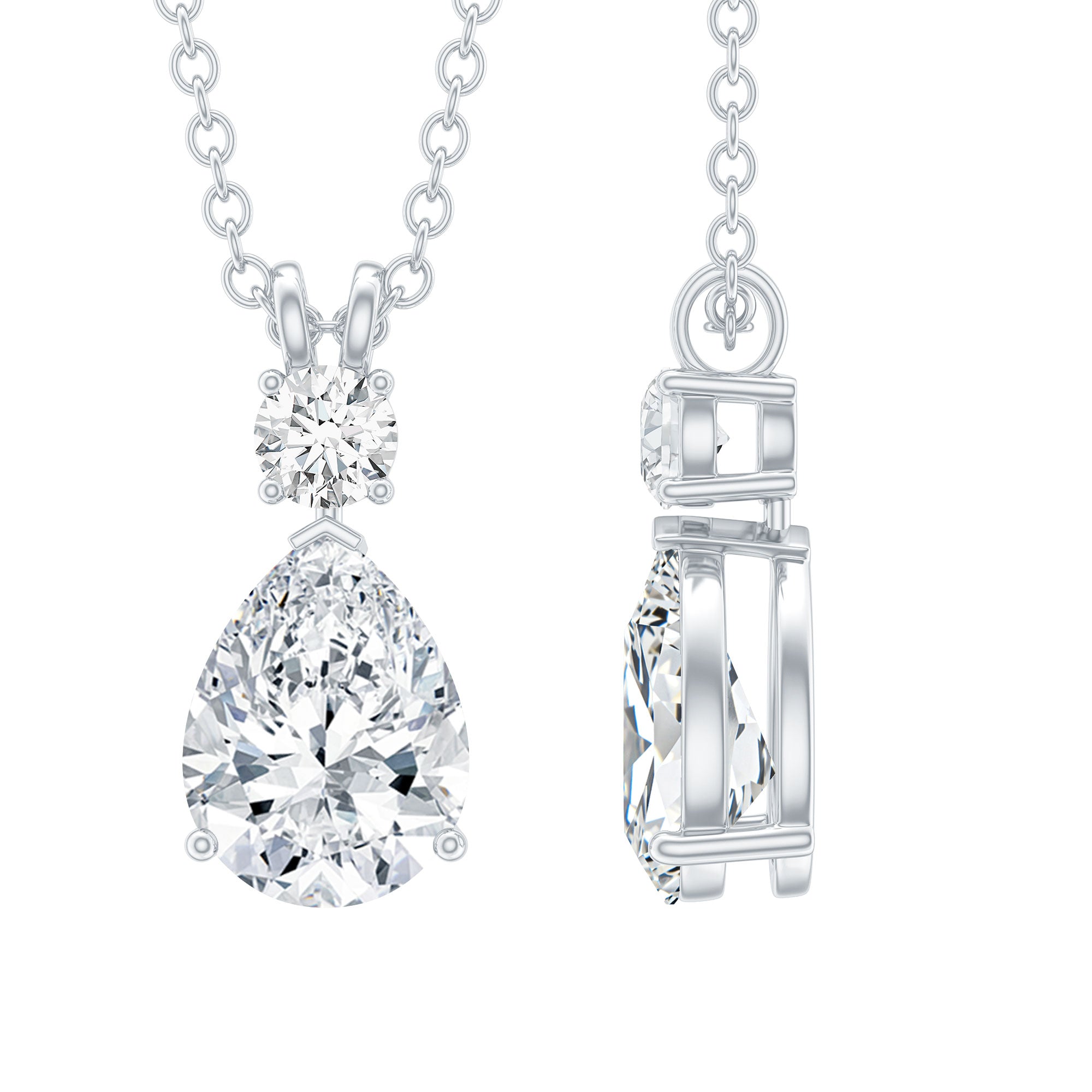 Certified Round and Pear Shaped Moissanite Two Stone Pendant D-VS1 - Rosec Jewels