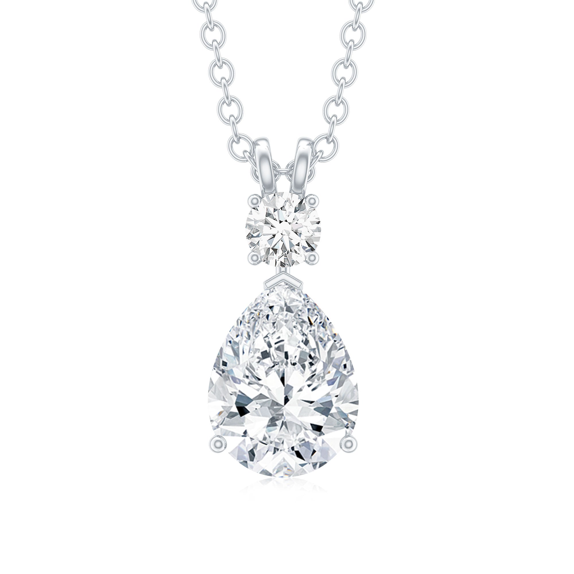 Certified Round and Pear Shaped Moissanite Two Stone Pendant D-VS1 - Rosec Jewels
