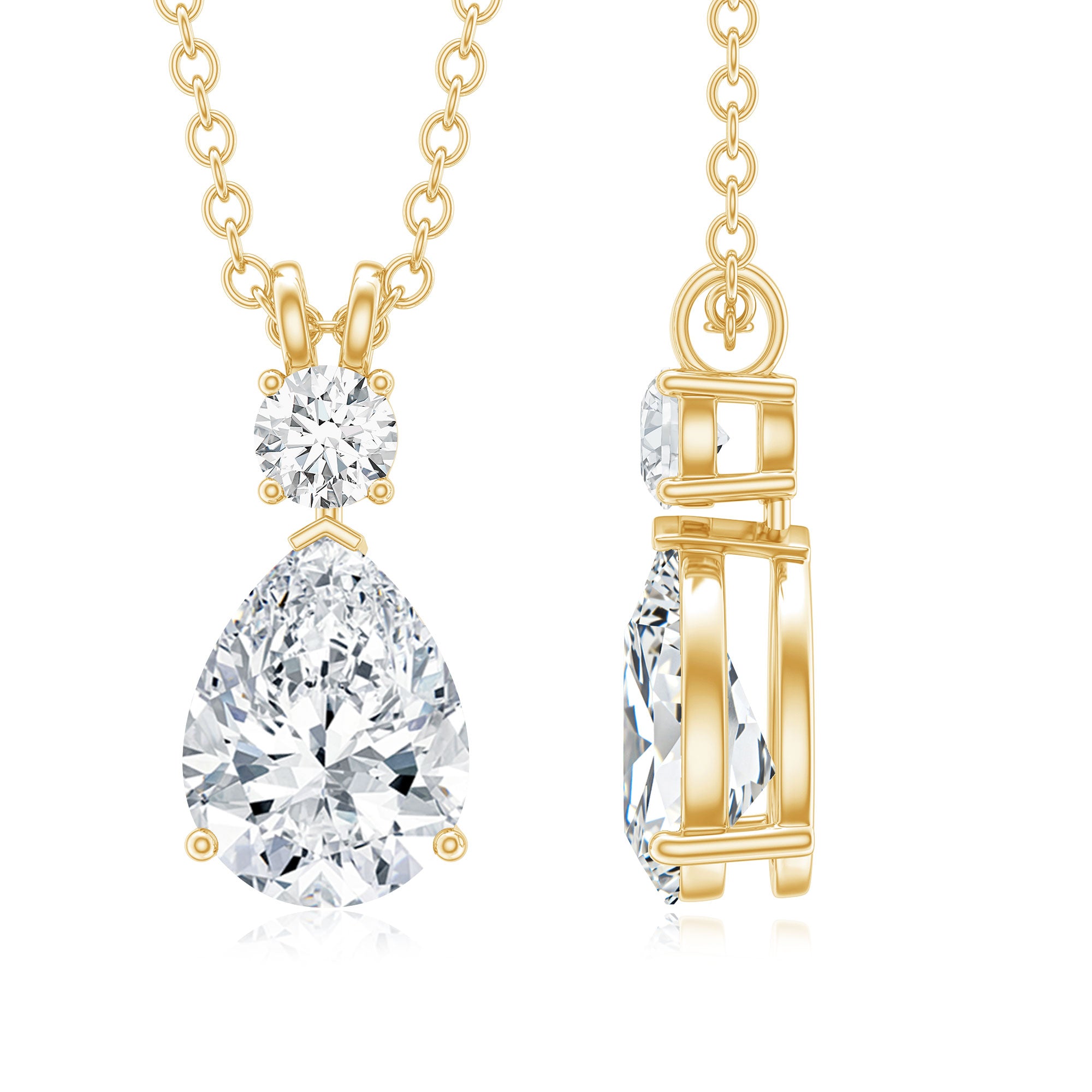 Certified Round and Pear Shaped Moissanite Two Stone Pendant D-VS1 - Rosec Jewels