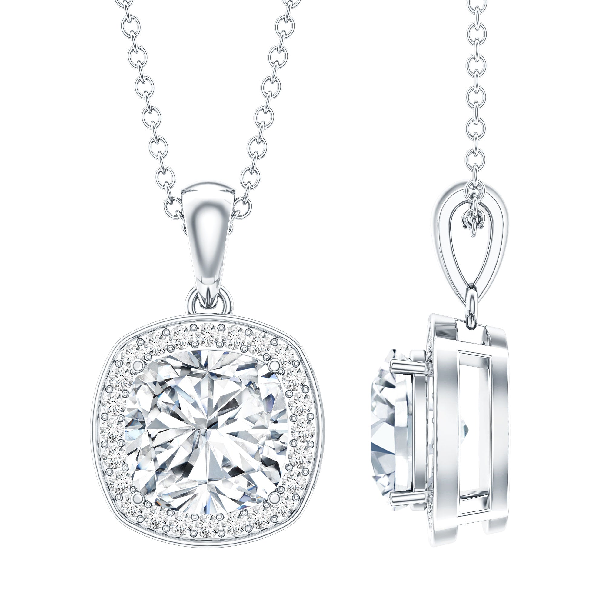 Certified 3 Carat Cushion Cut Moissanite Pendant D-VS1 - Rosec Jewels