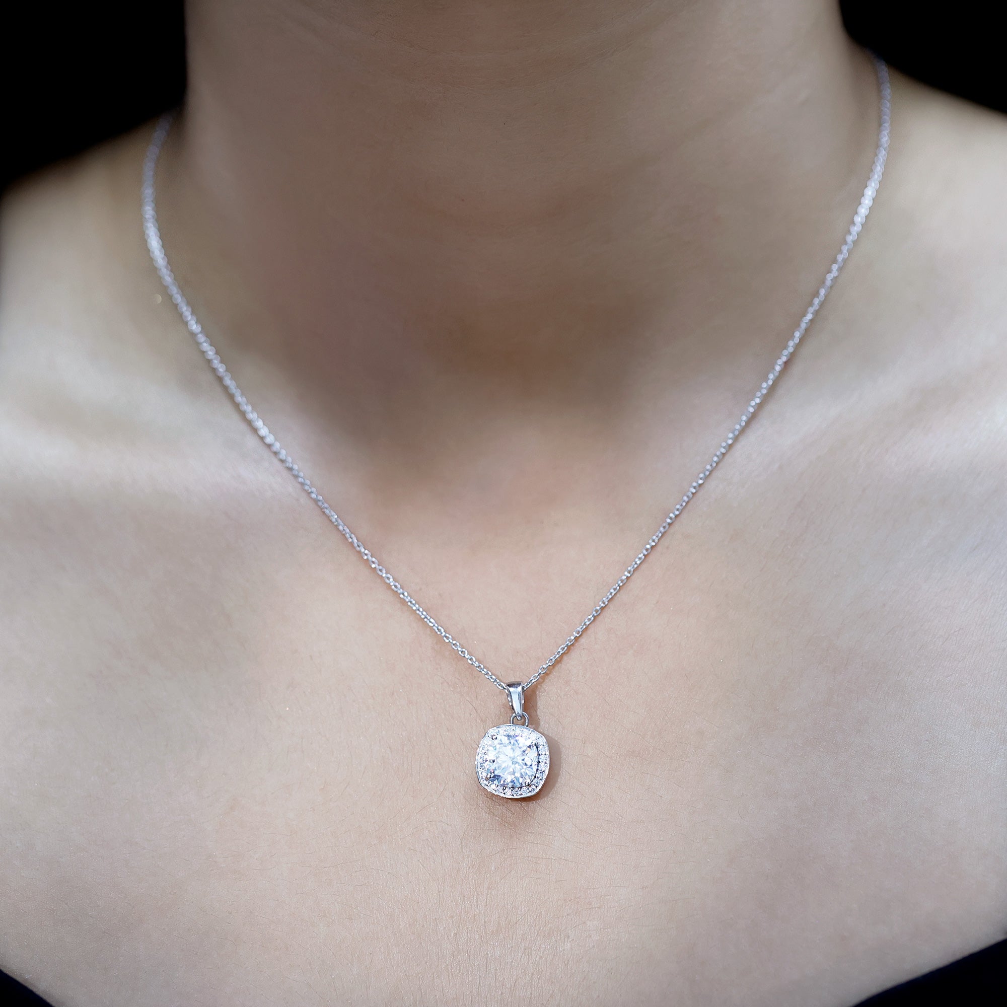 Certified 3 Carat Cushion Cut Moissanite Pendant D-VS1 - Rosec Jewels