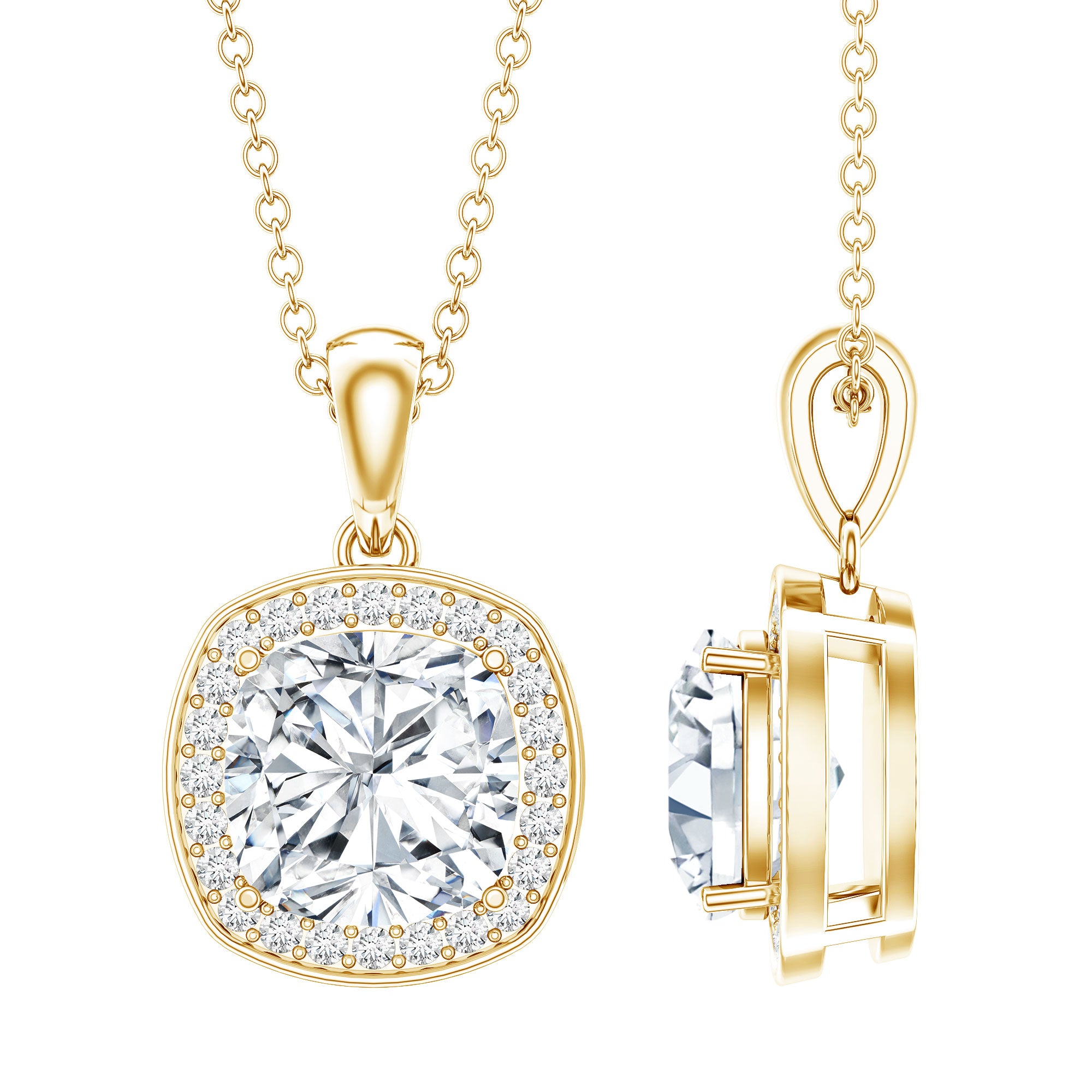 Certified 3 Carat Cushion Cut Moissanite Pendant D-VS1 - Rosec Jewels