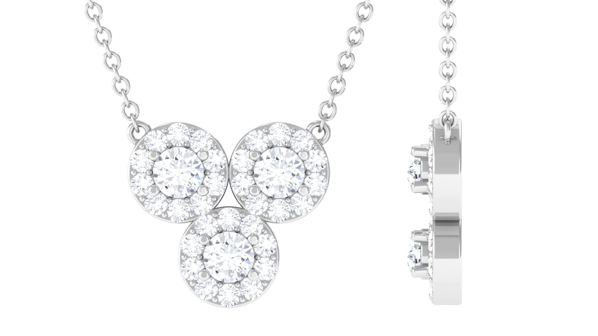 3/4 CT Certified Moissanite Trio Gold Necklace with Halo