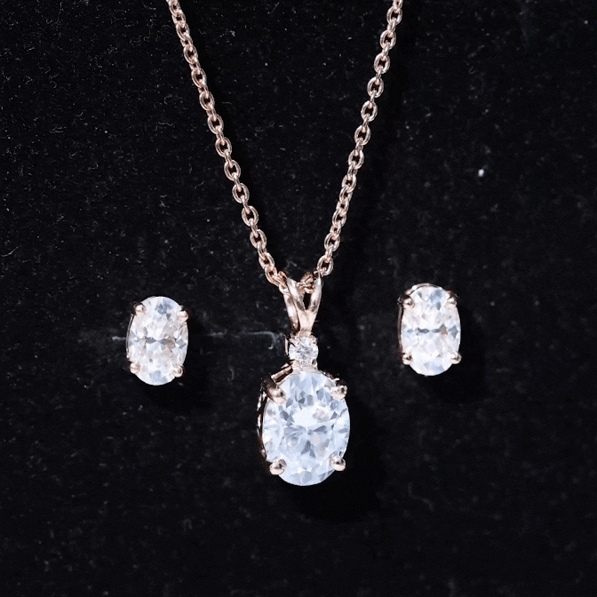 Certified 2 Carat Moissanite Oval Necklace and Earrings Set D-VS1 - Rosec Jewels