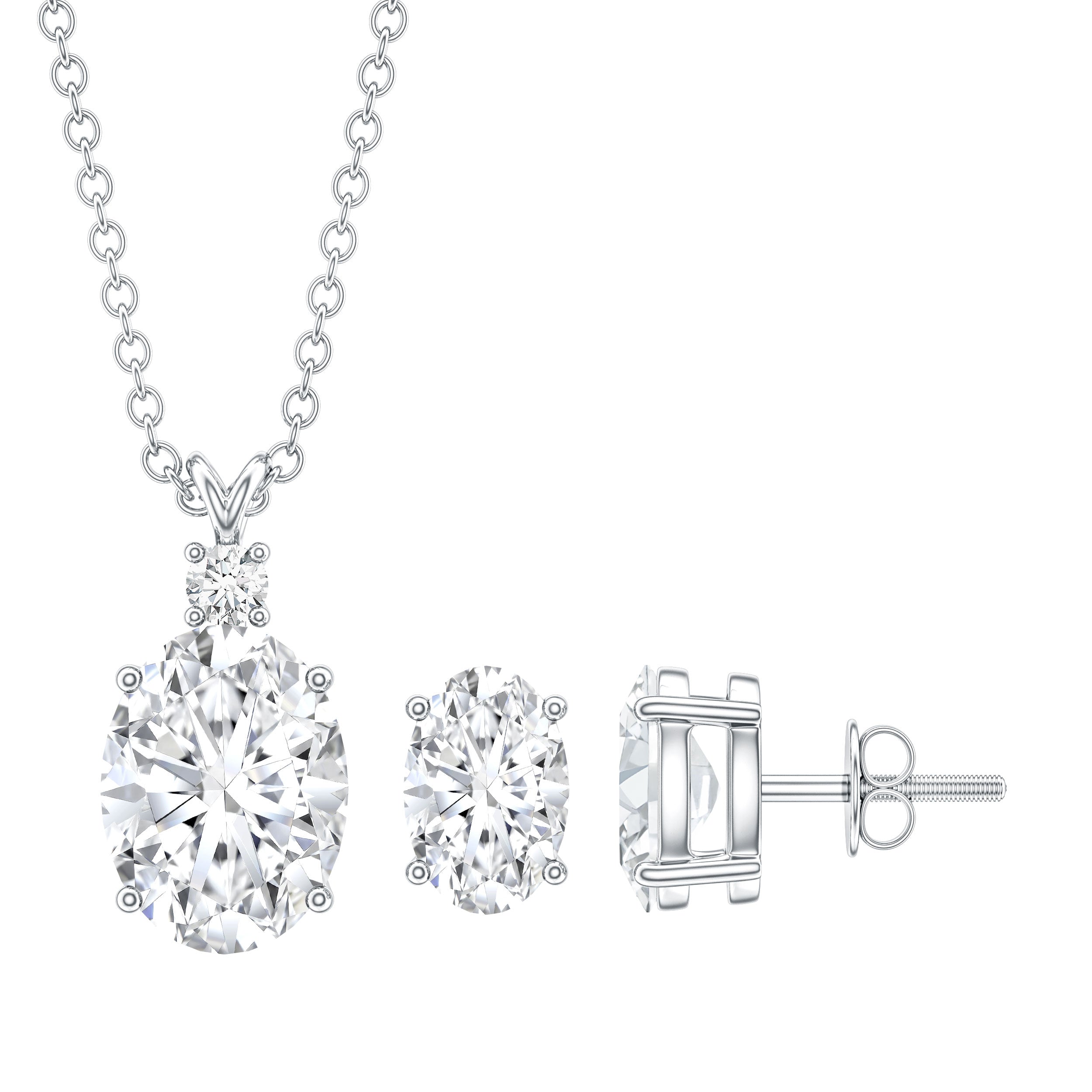 Certified 2 Carat Moissanite Oval Necklace and Earrings Set D-VS1 - Rosec Jewels