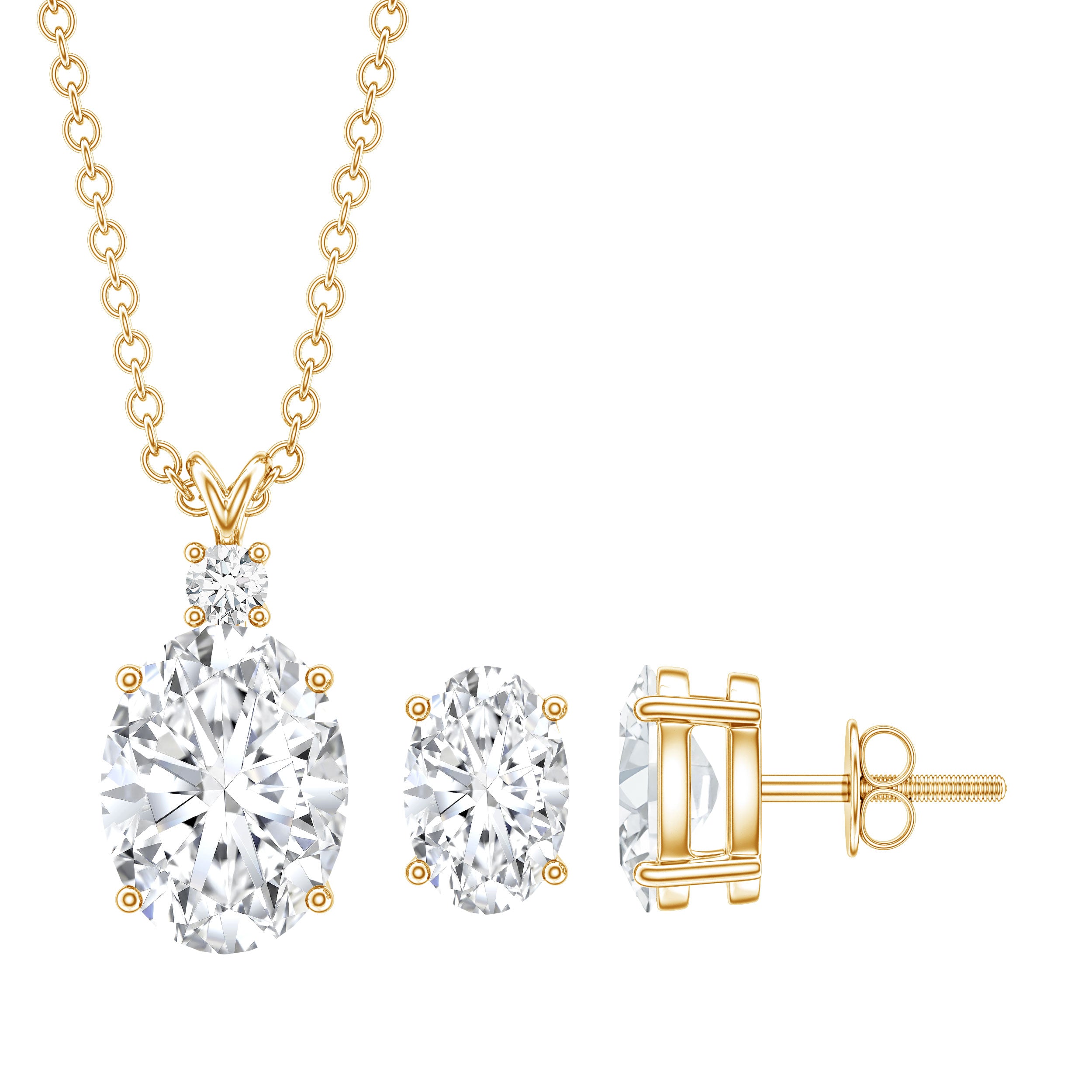 Certified 2 Carat Moissanite Oval Necklace and Earrings Set D-VS1 - Rosec Jewels