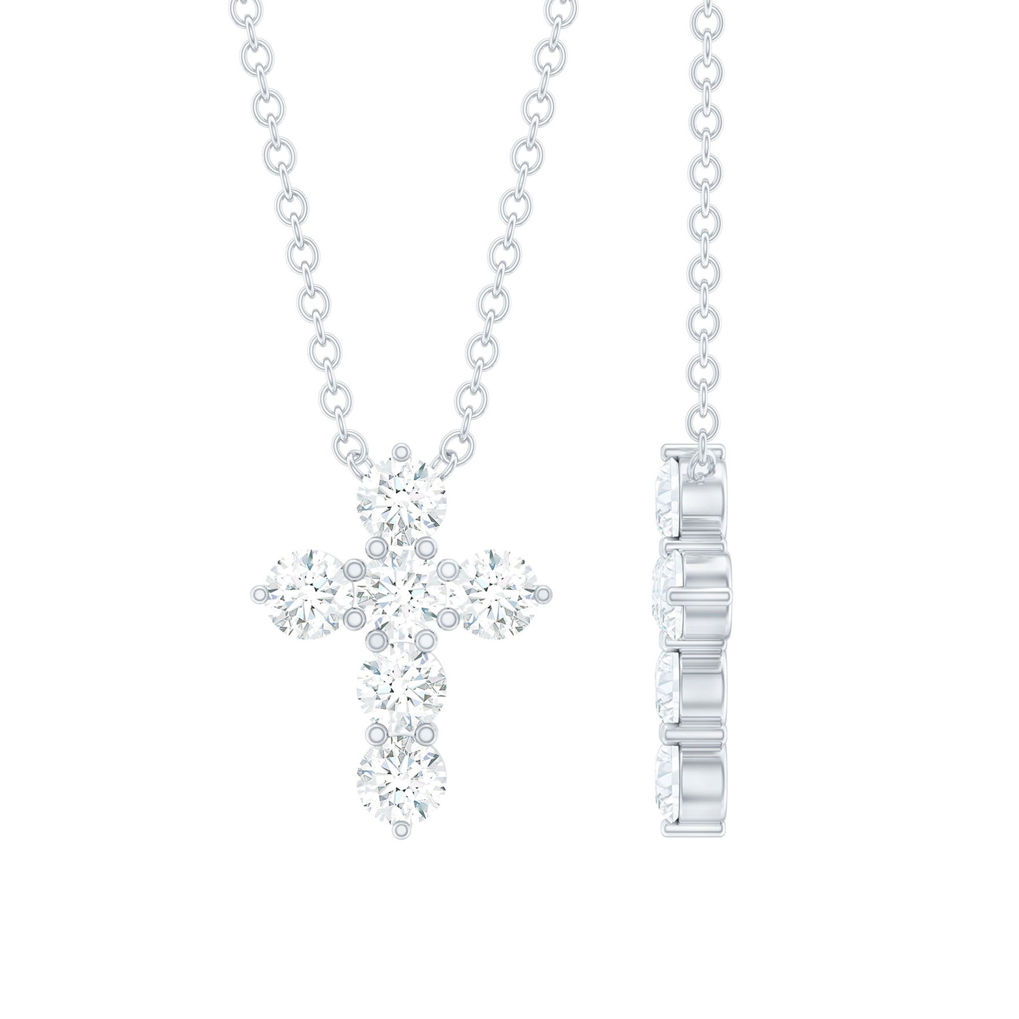 Round Cut Moissanite Cross Pendant Necklace D-VS1 - Rosec Jewels
