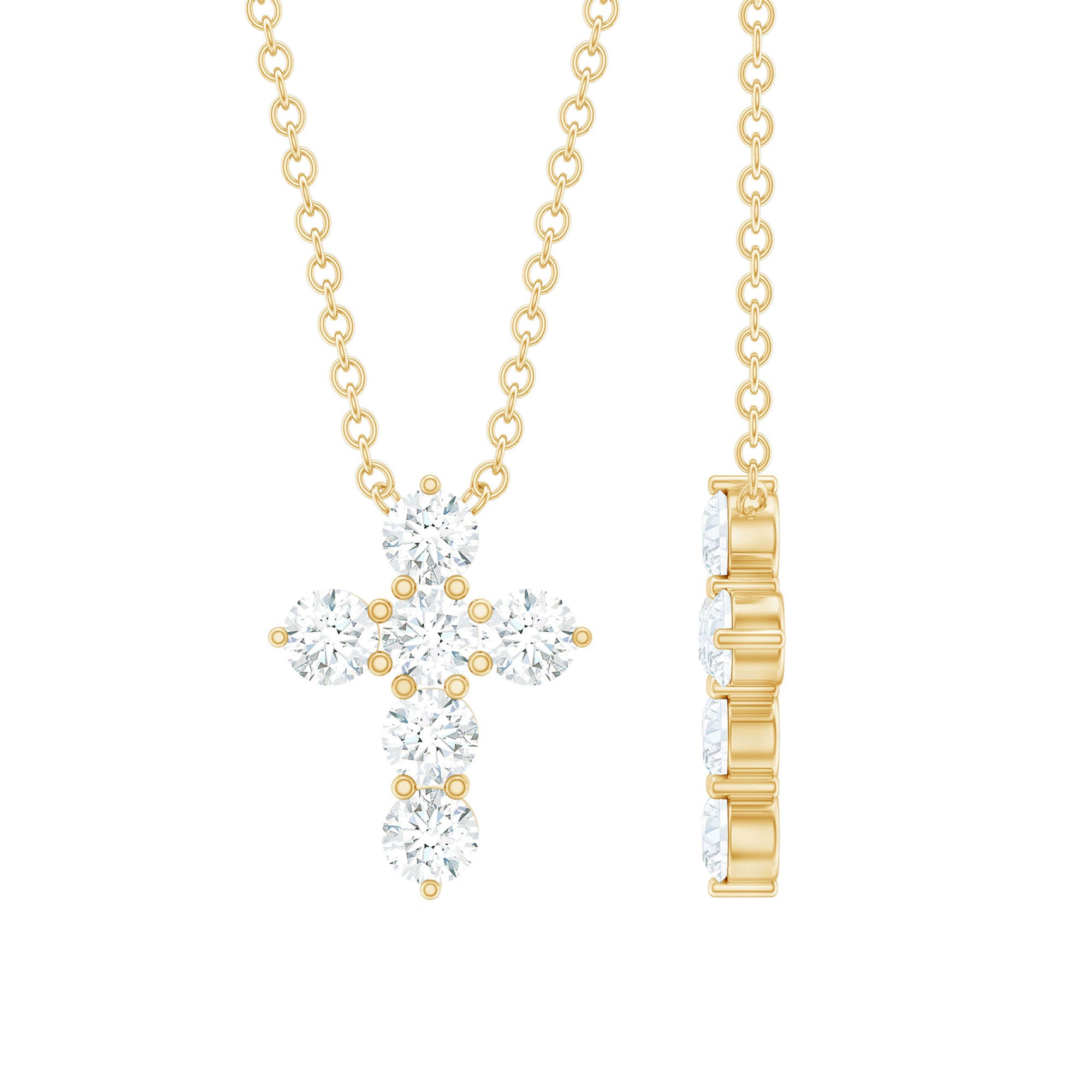 Round Cut Moissanite Cross Pendant Necklace D-VS1 - Rosec Jewels