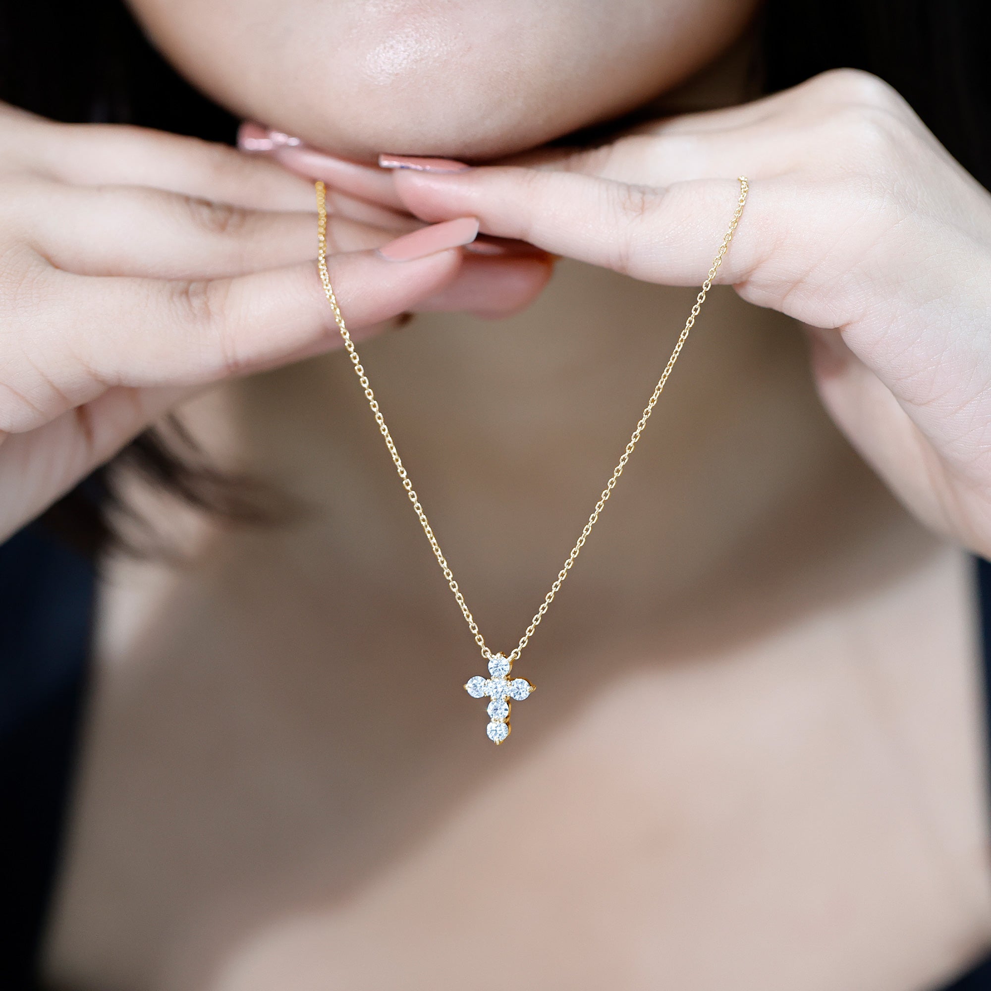 Round Cut Moissanite Cross Pendant Necklace D-VS1 - Rosec Jewels