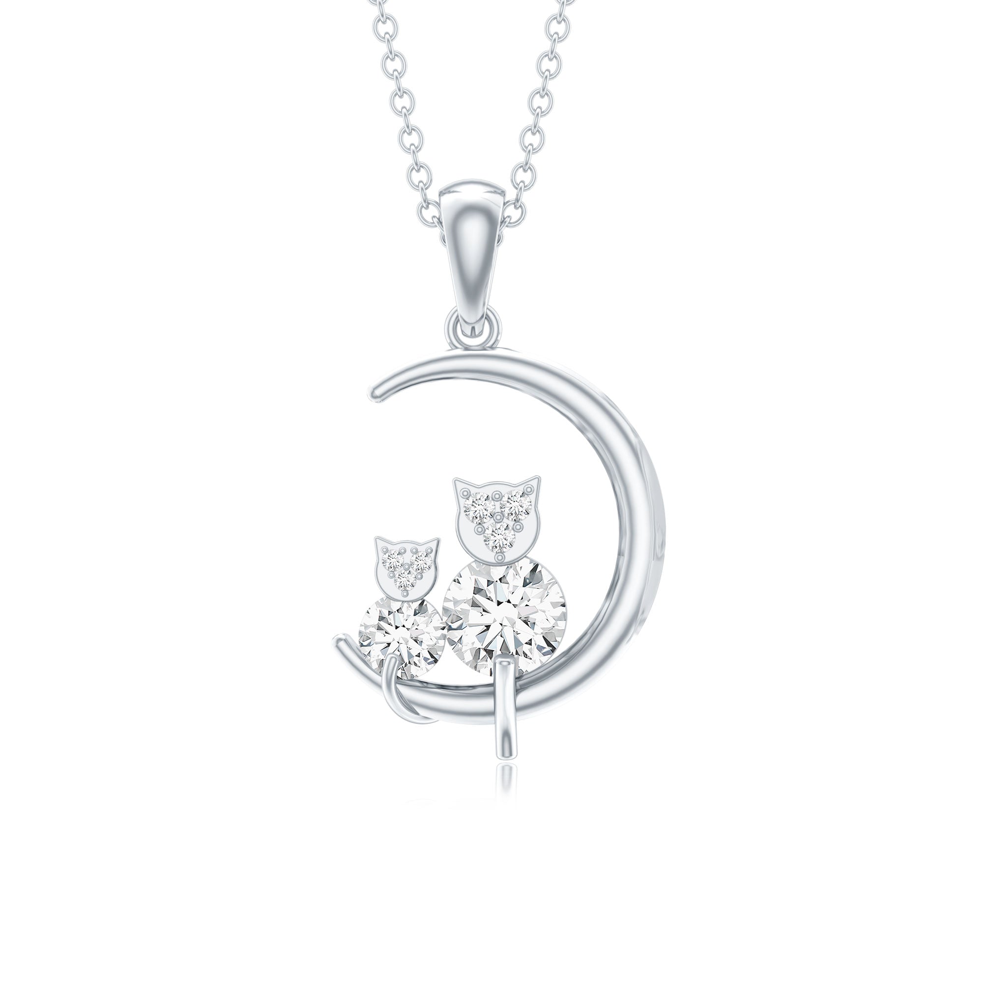 Certified Moissanite Cat on Moon Pendant D-VS1 - Rosec Jewels