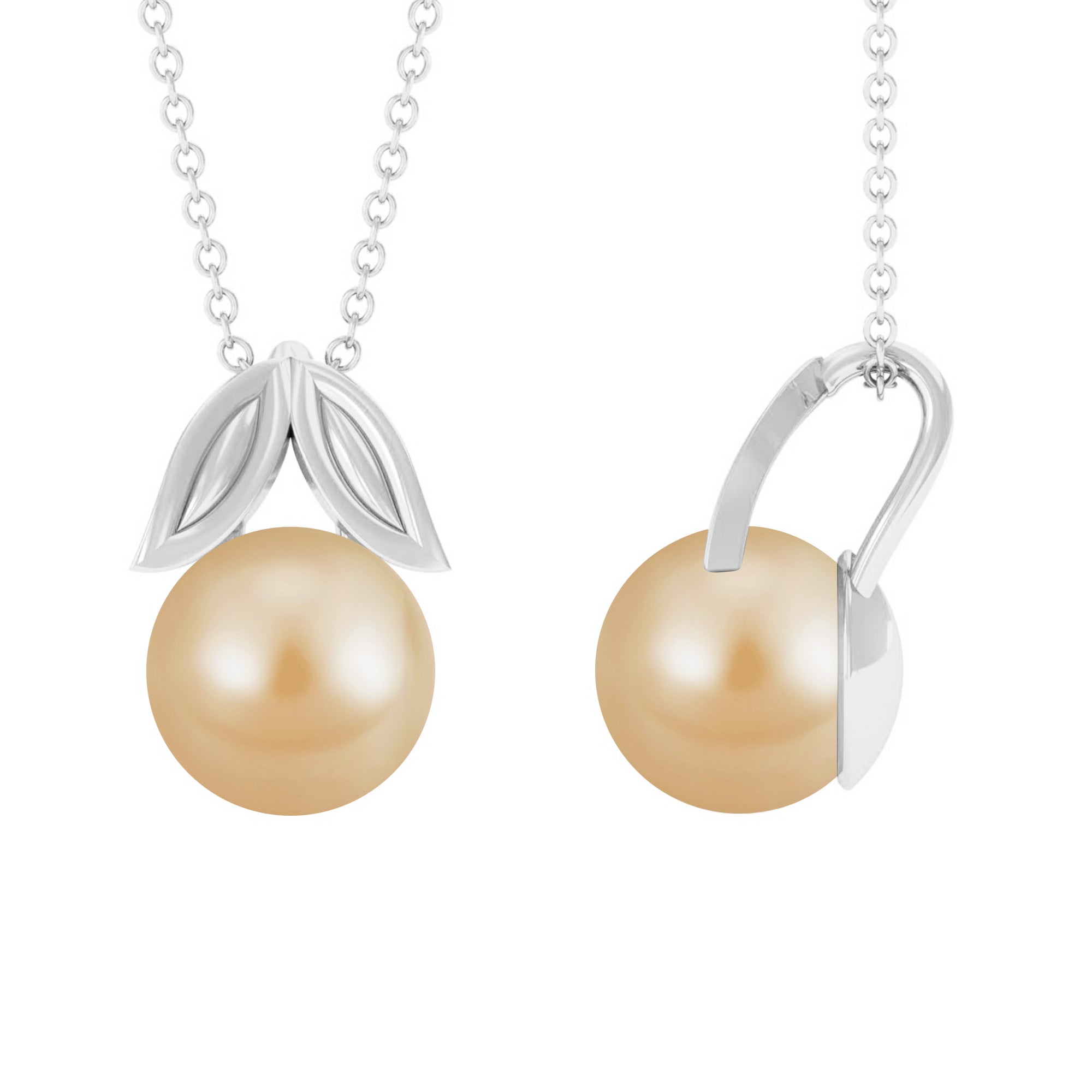 Handpicked Golden Pearl Solitaire Leaf Pendant